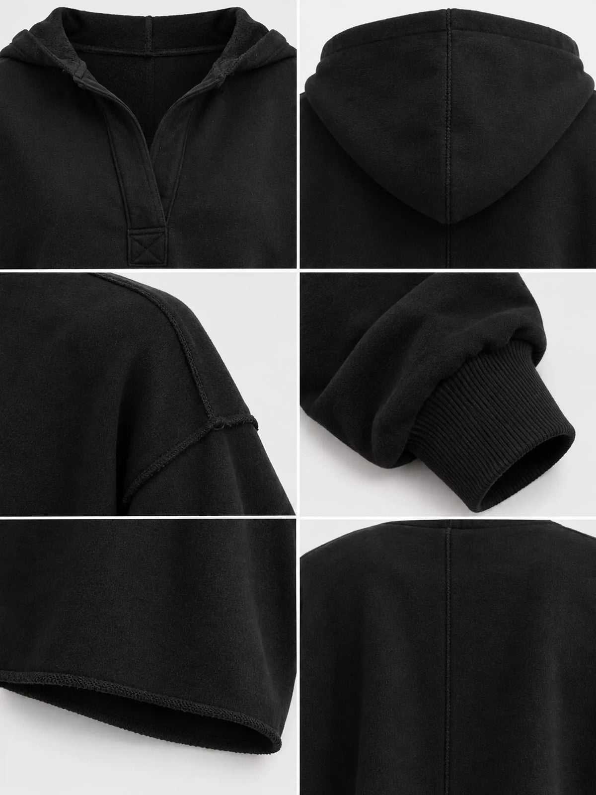 Cropped hoodie, black detail collage