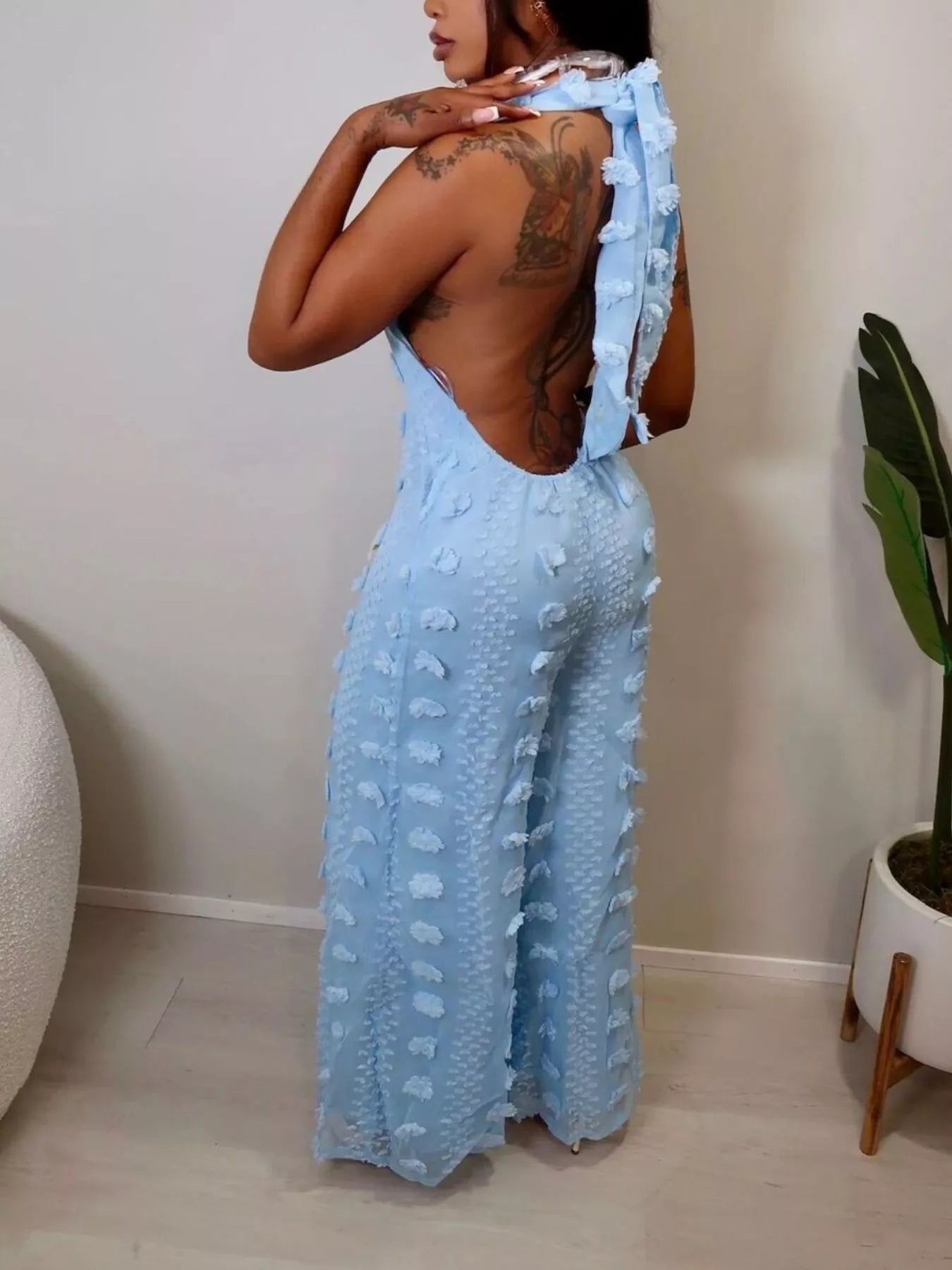 Trendsi Textured Halter Wide-Leg Jumpsuit -