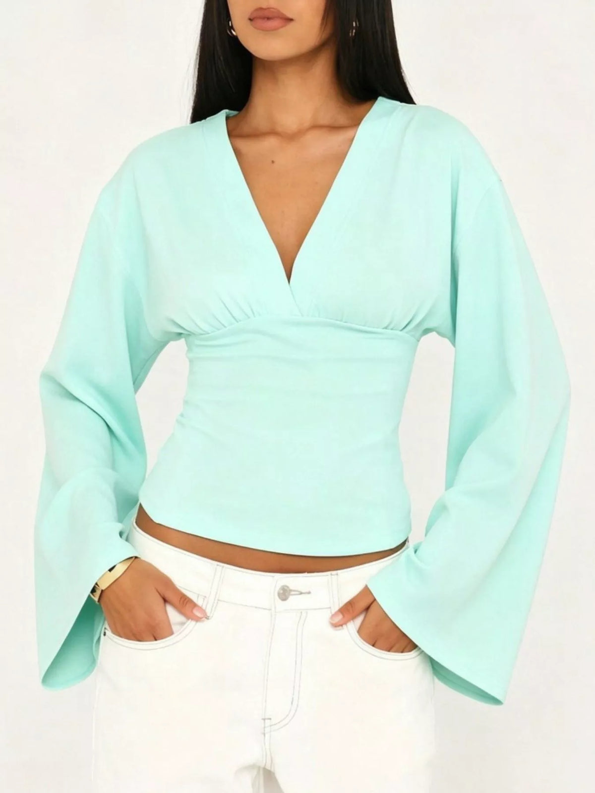Women's V-Neck Flare Sleeve Blouse — alternate view 10