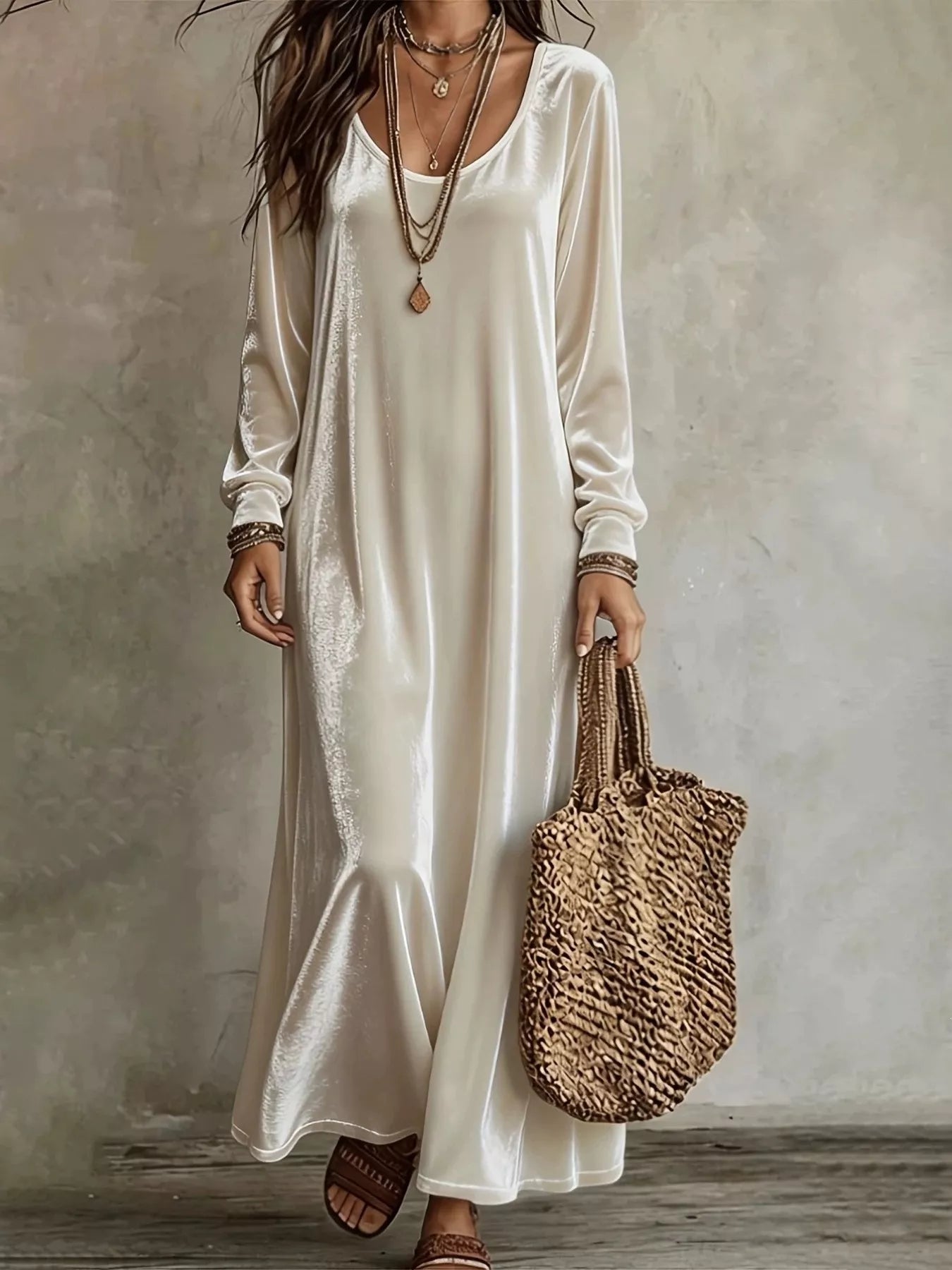 Trendsi Velvet Maxi Dress with Flowy Hem -