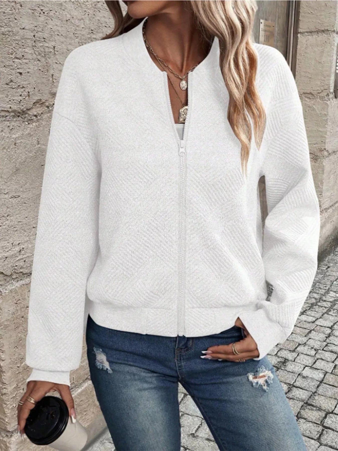 Trendsi Textured Knit Zip-Up Jacket -
