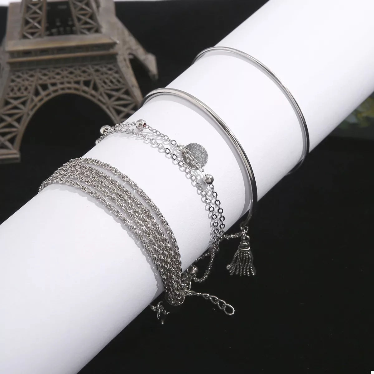 Trendsi 4 Piece Silver-Plated Minimalist Bracelet -