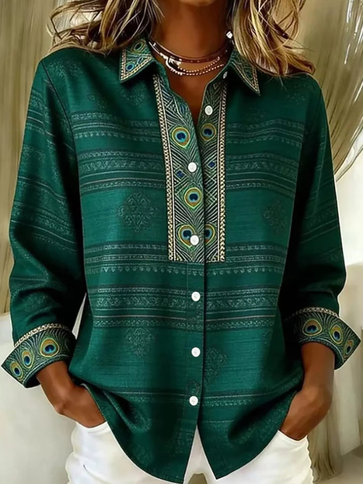 Dark green polo-style long sleeve shirt