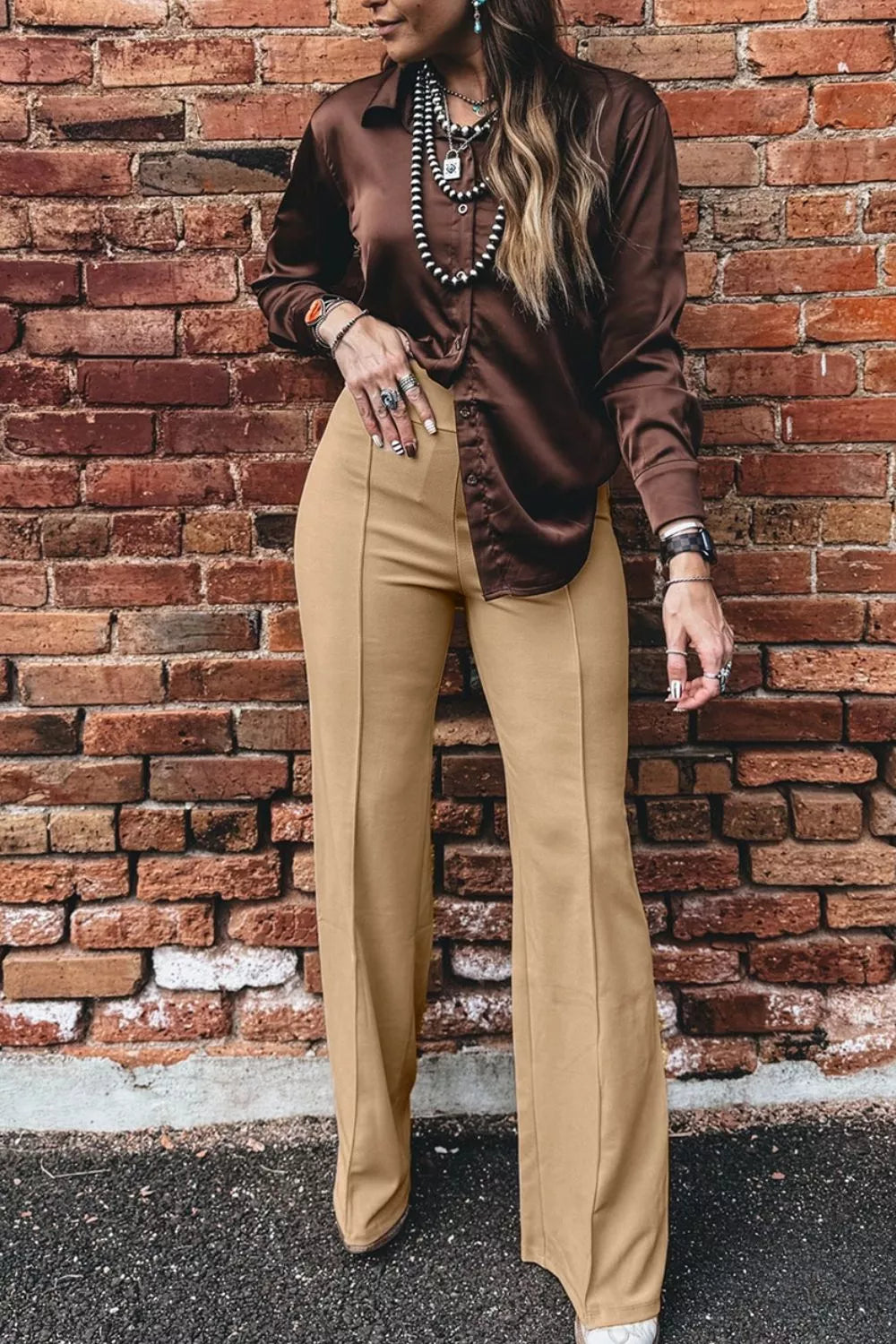 Trendsi High Waist Full Length Regular Fit Pants -