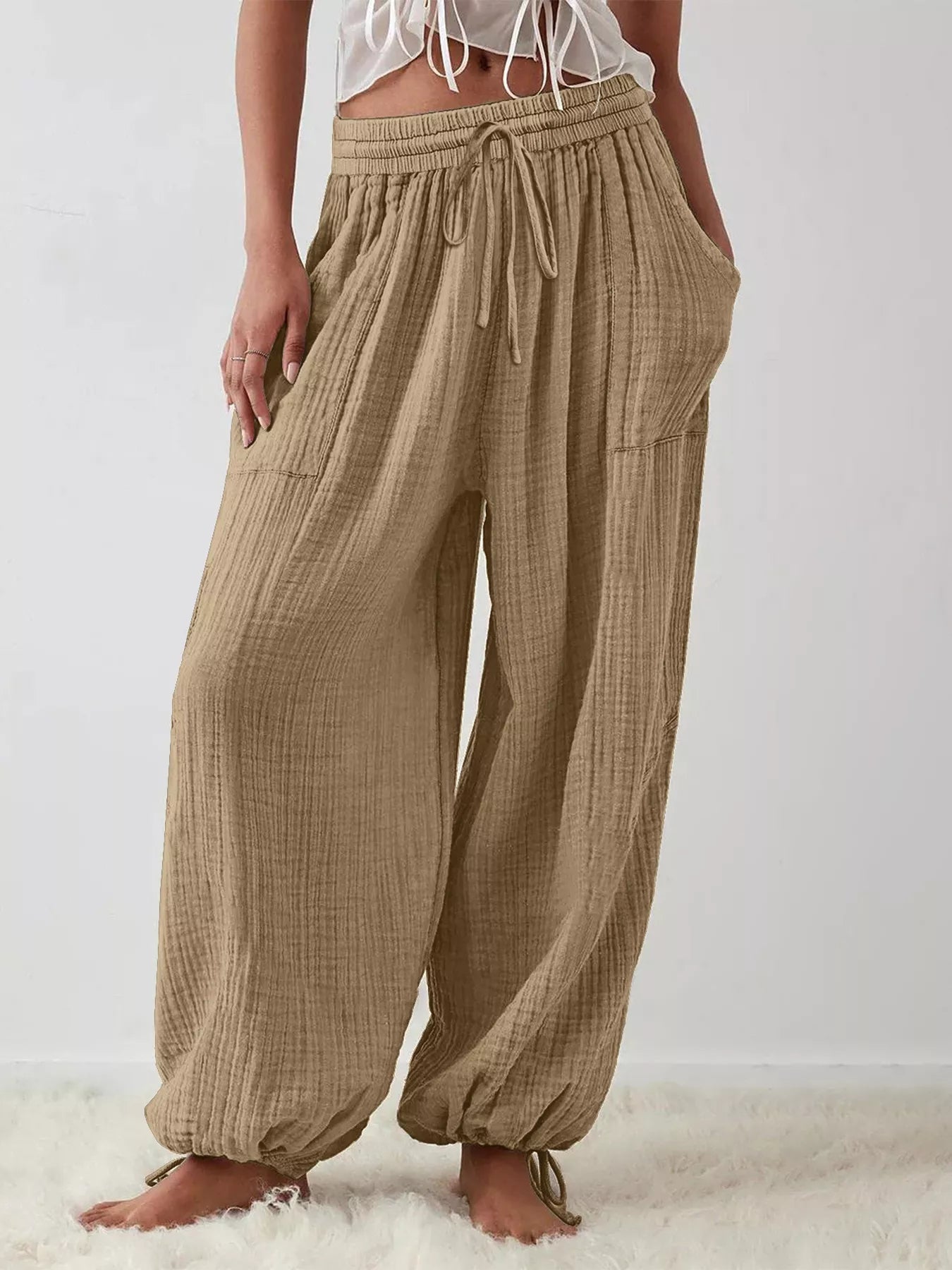 Trendsi Loose Fit Gauze Drawstring Pants -