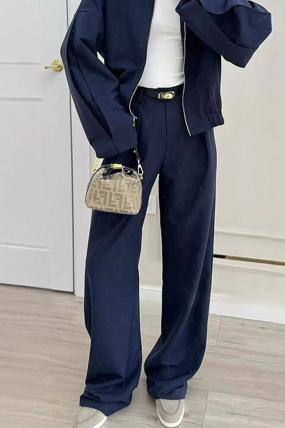Trendsi Zip-Up Jacket and Wide-Leg Pants Set -
