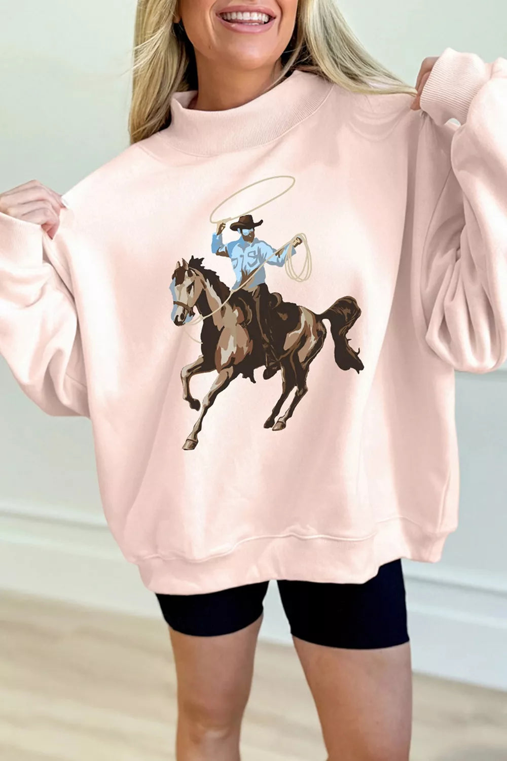 Western cowboy rodeo-print mock-neck sweatshirt