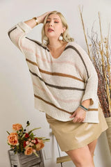 Trendsi ADORA Full Size Multi Color Strip Sweater Plus Size -