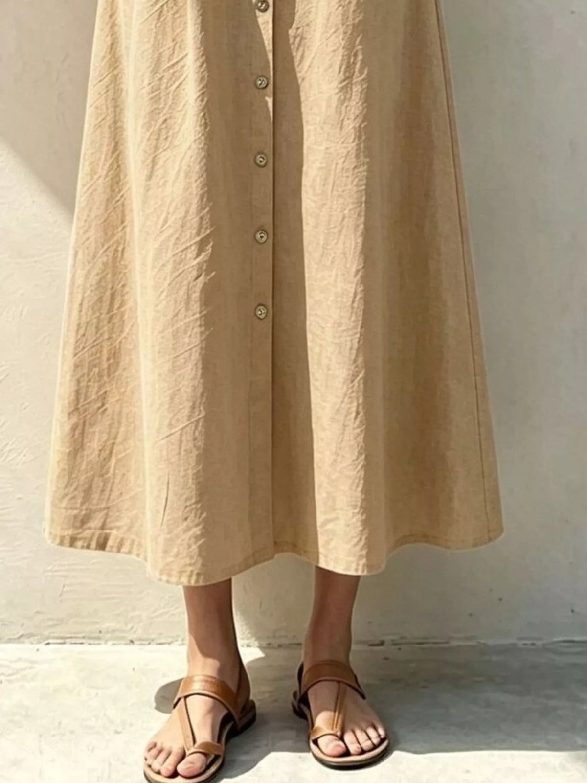 Button-Down Midi Shirt Dress with Pockets, hem detail