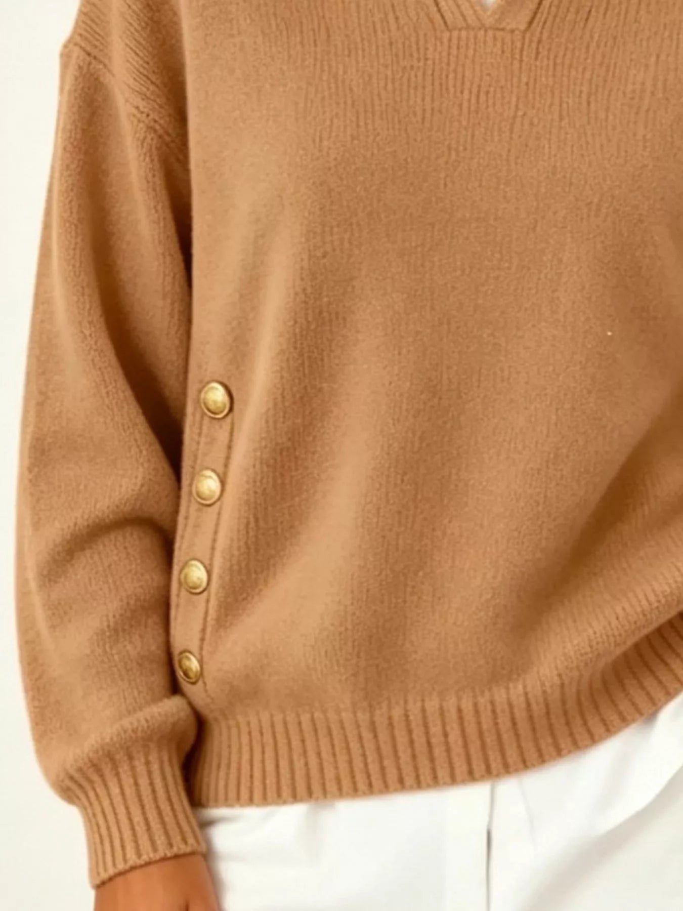 Trendsi Chic Collared Decor-Button Sweater -