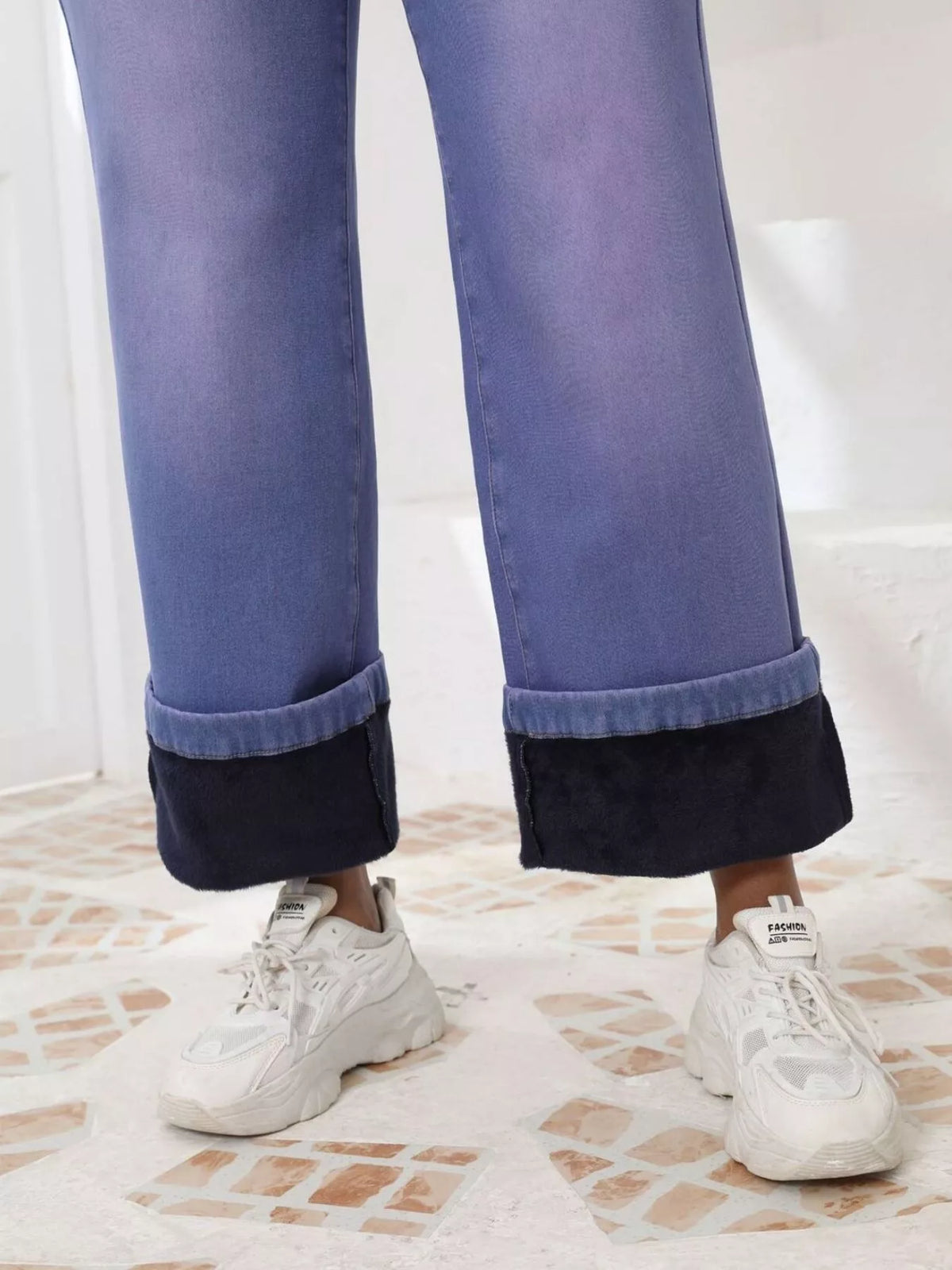 High-waisted washed wide-leg jeans