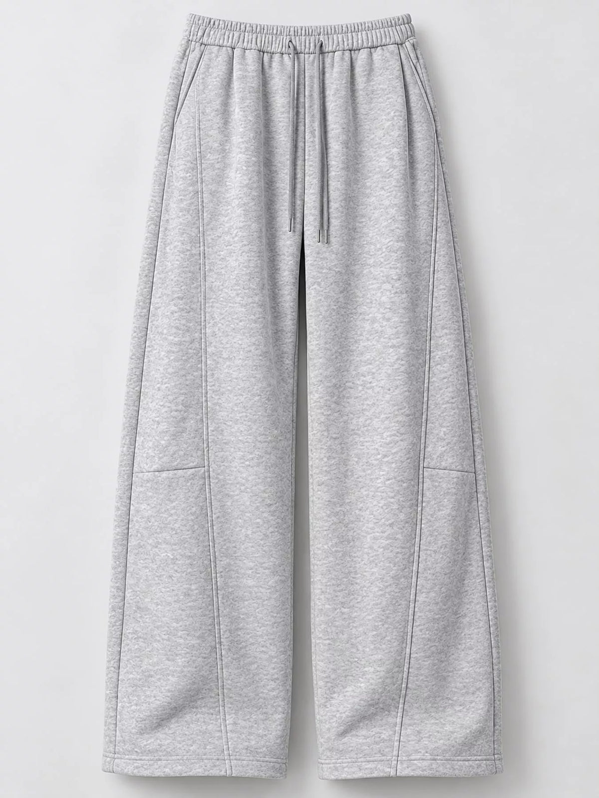 Gray wide leg drawstring sweatpants, front view