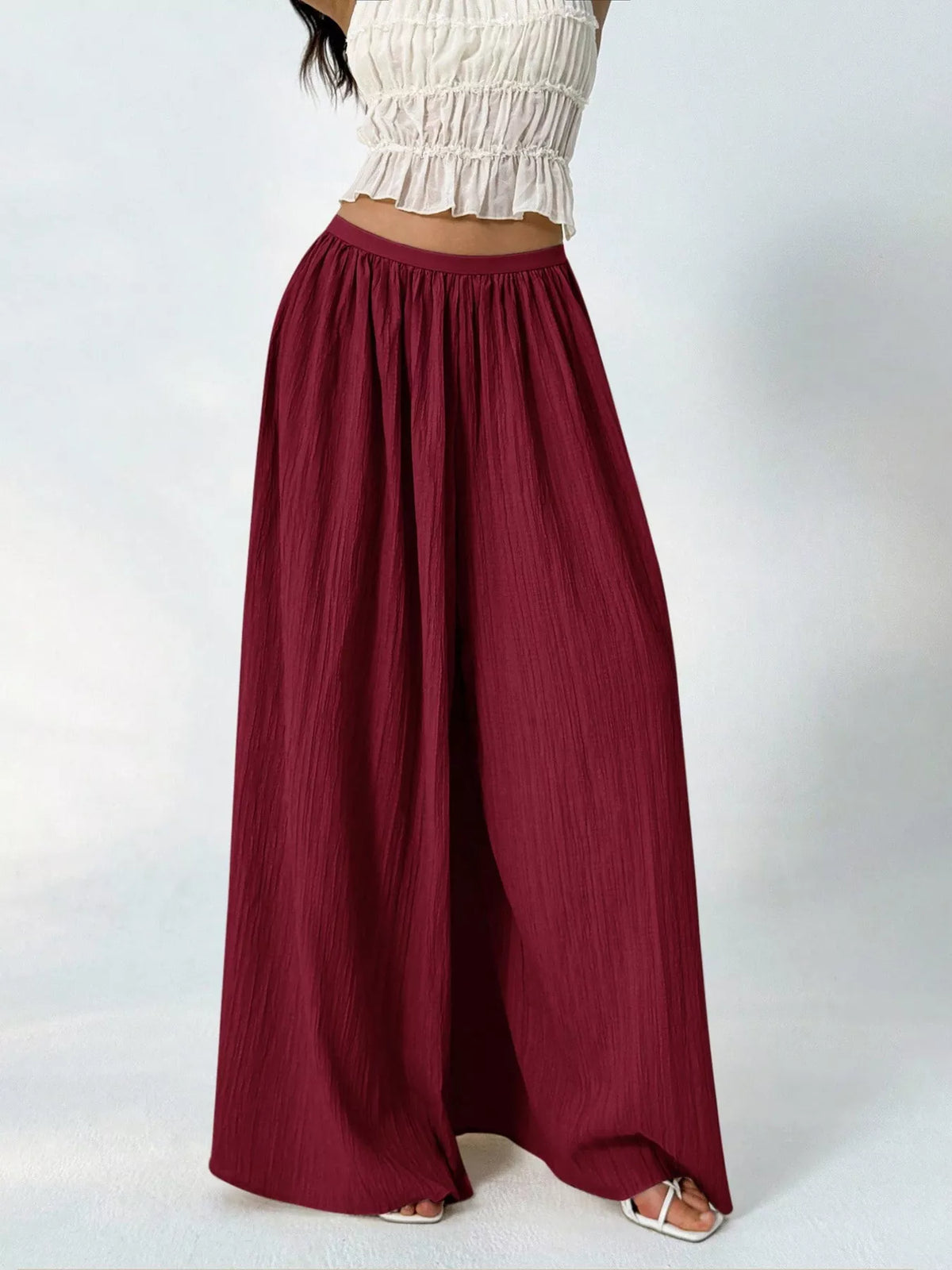 High-Waisted Pleated Wide-Leg Trousers, front view