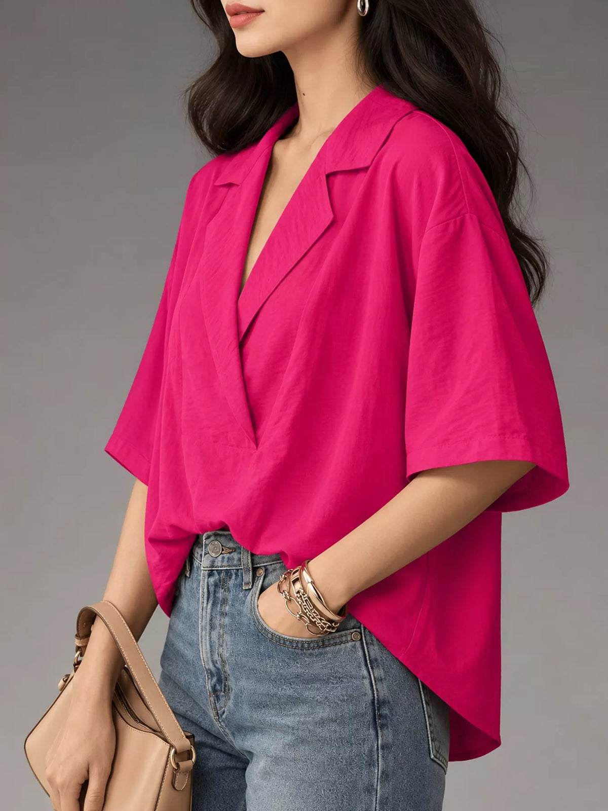 Half-sleeve blouse, pink side