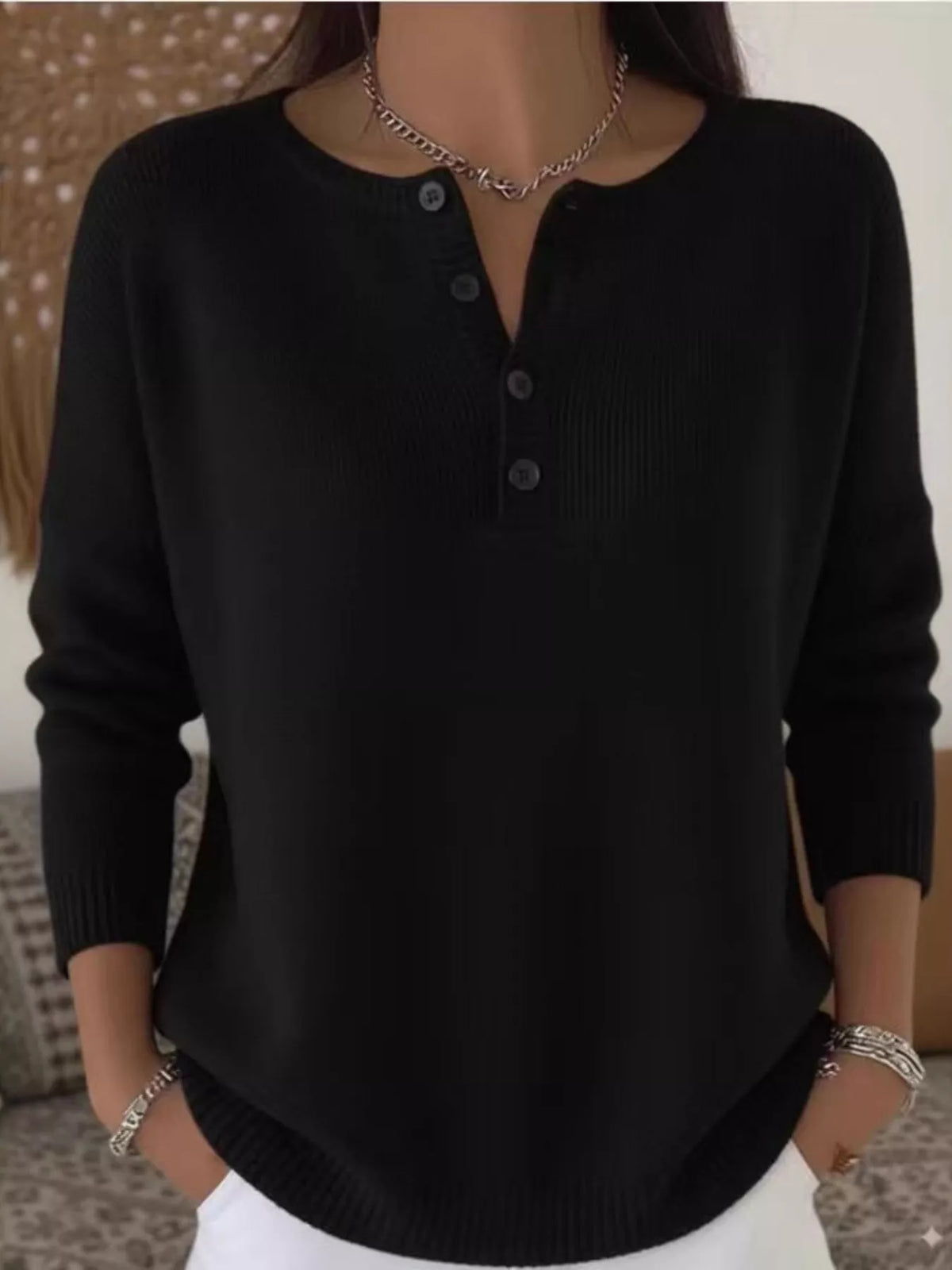 Trendsi Full Size Button Detail Ribbed Knit Sweater Plus Size -