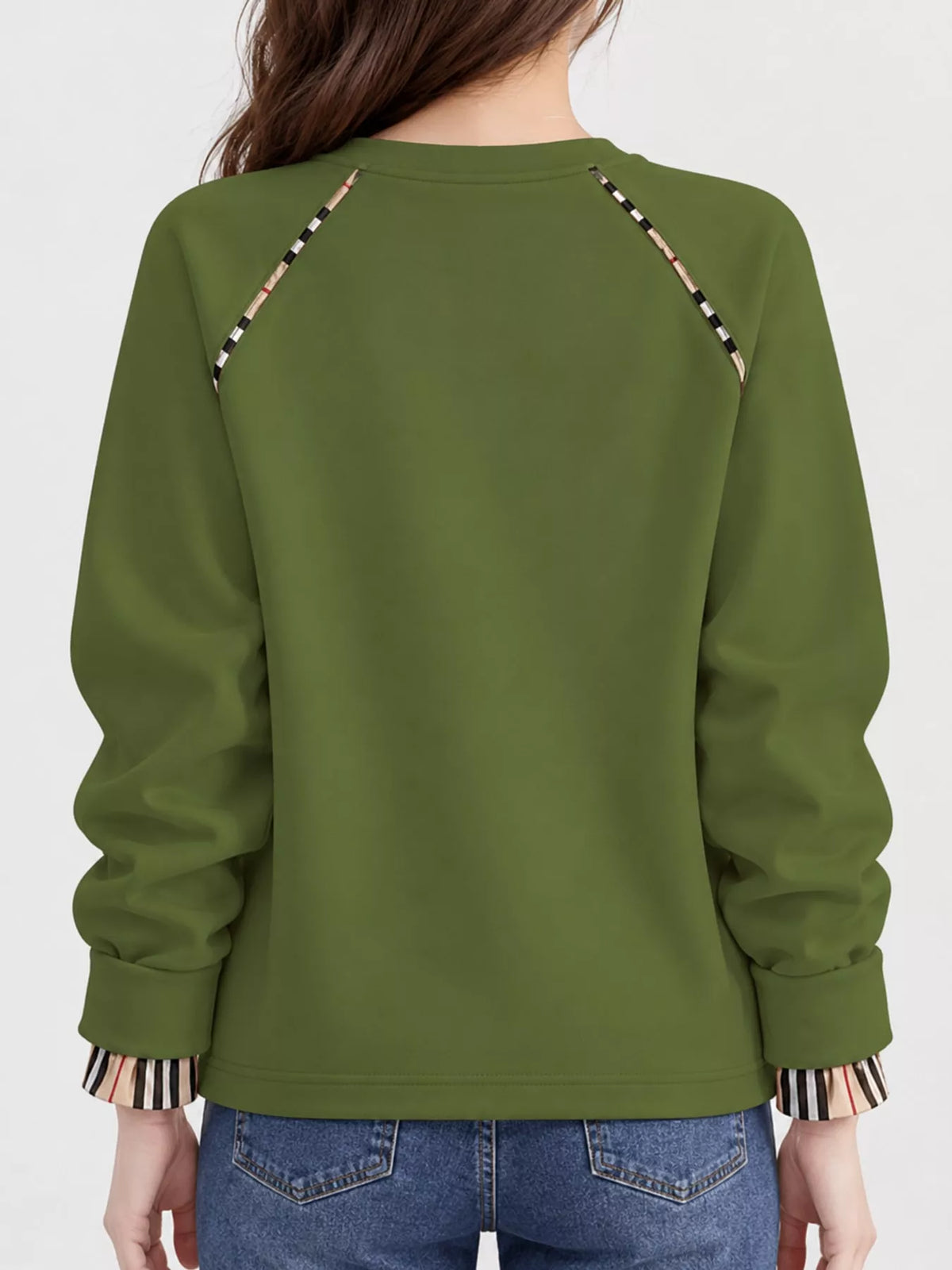 Plaid-trim sweatshirt, green back