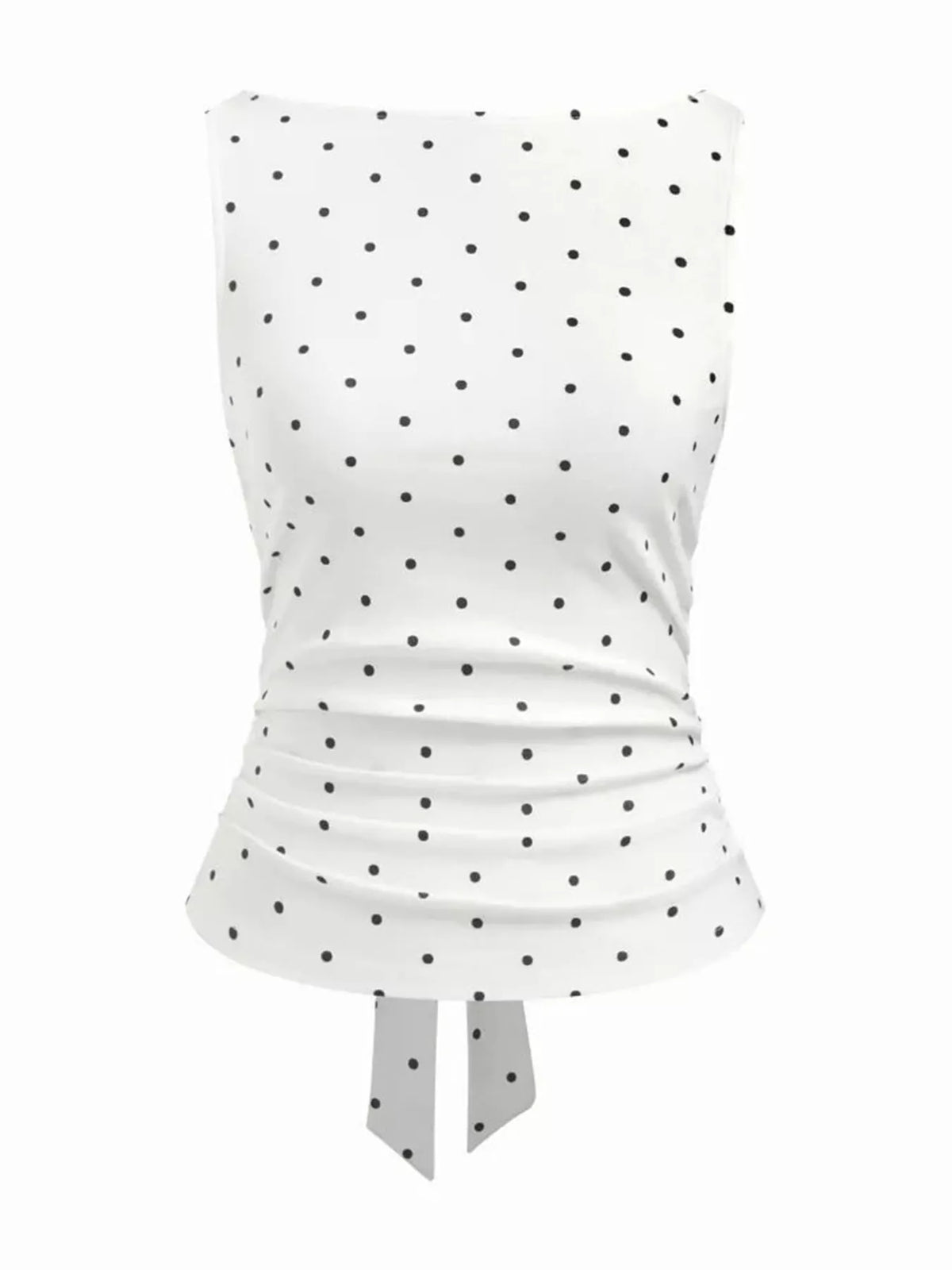 Polka Dot Print Sleeveless Tank Top with Tie Back in white and black