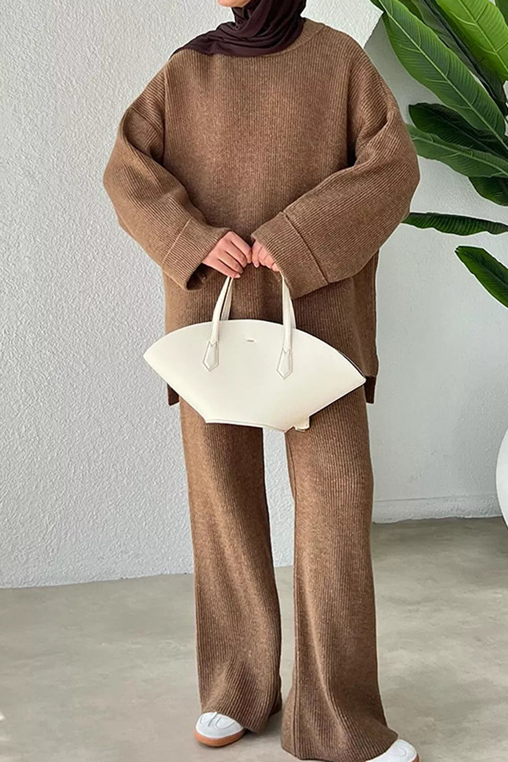 Trendsi Dropped Shoulder Knit Sweater and Wide Leg Pants Set -