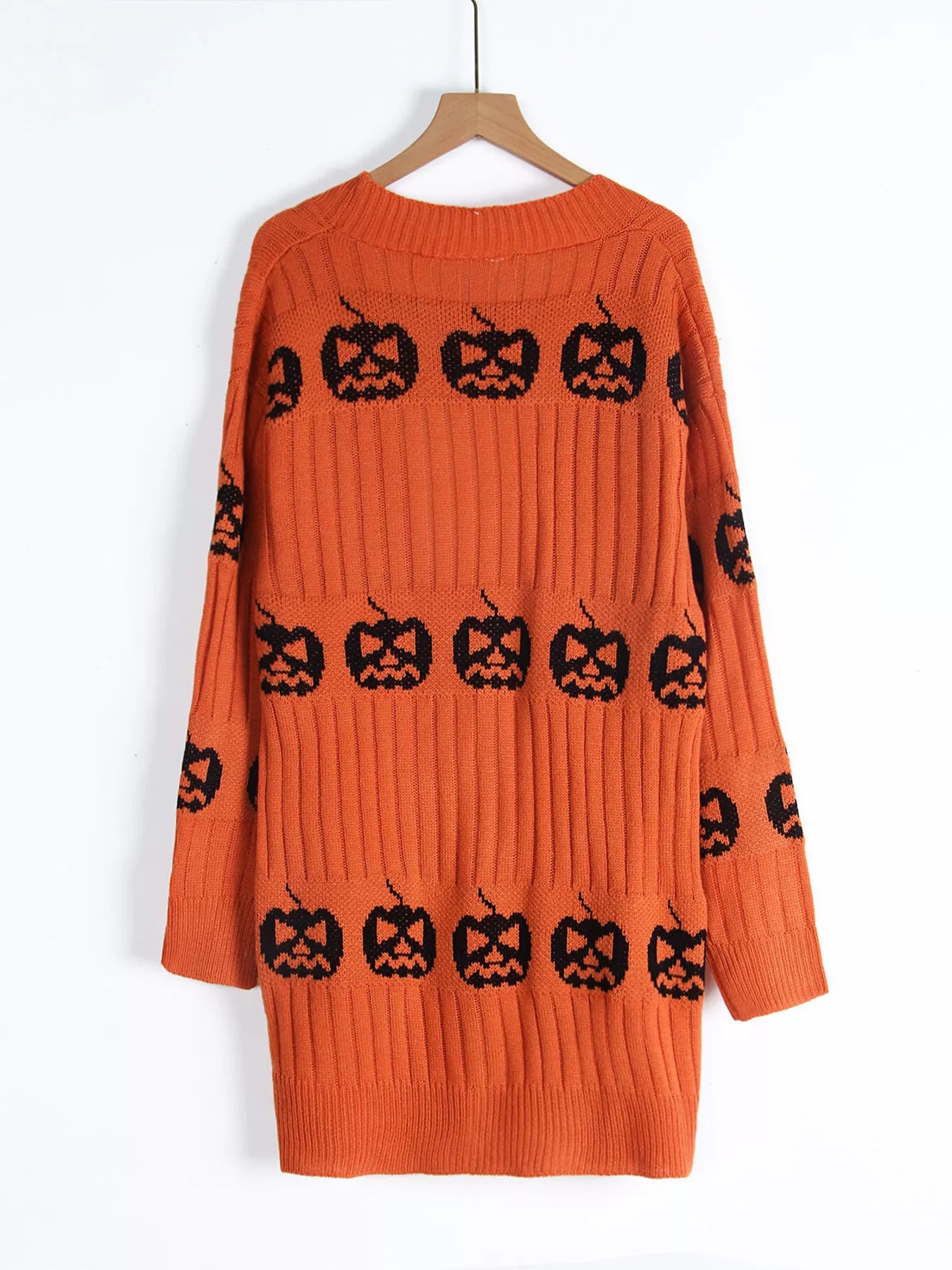 Trendsi Halloween Pumpkin Open Front Knit Cardigan -