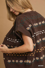 Trendsi Umgee Button-Down Knit Vest with Floral Pattern -