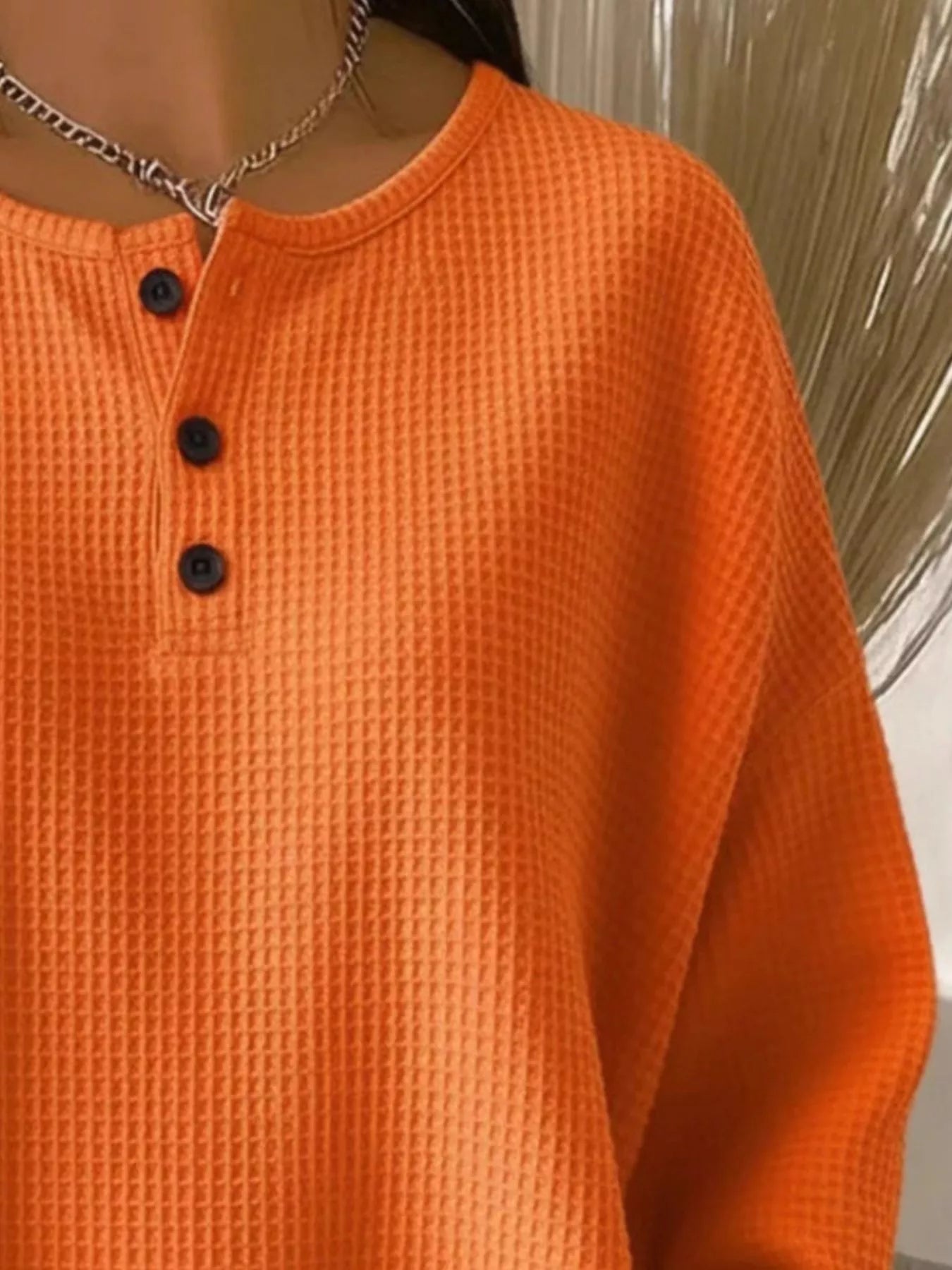 Trendsi Full Size Waffle Knit Button Detail Top Plus Size -