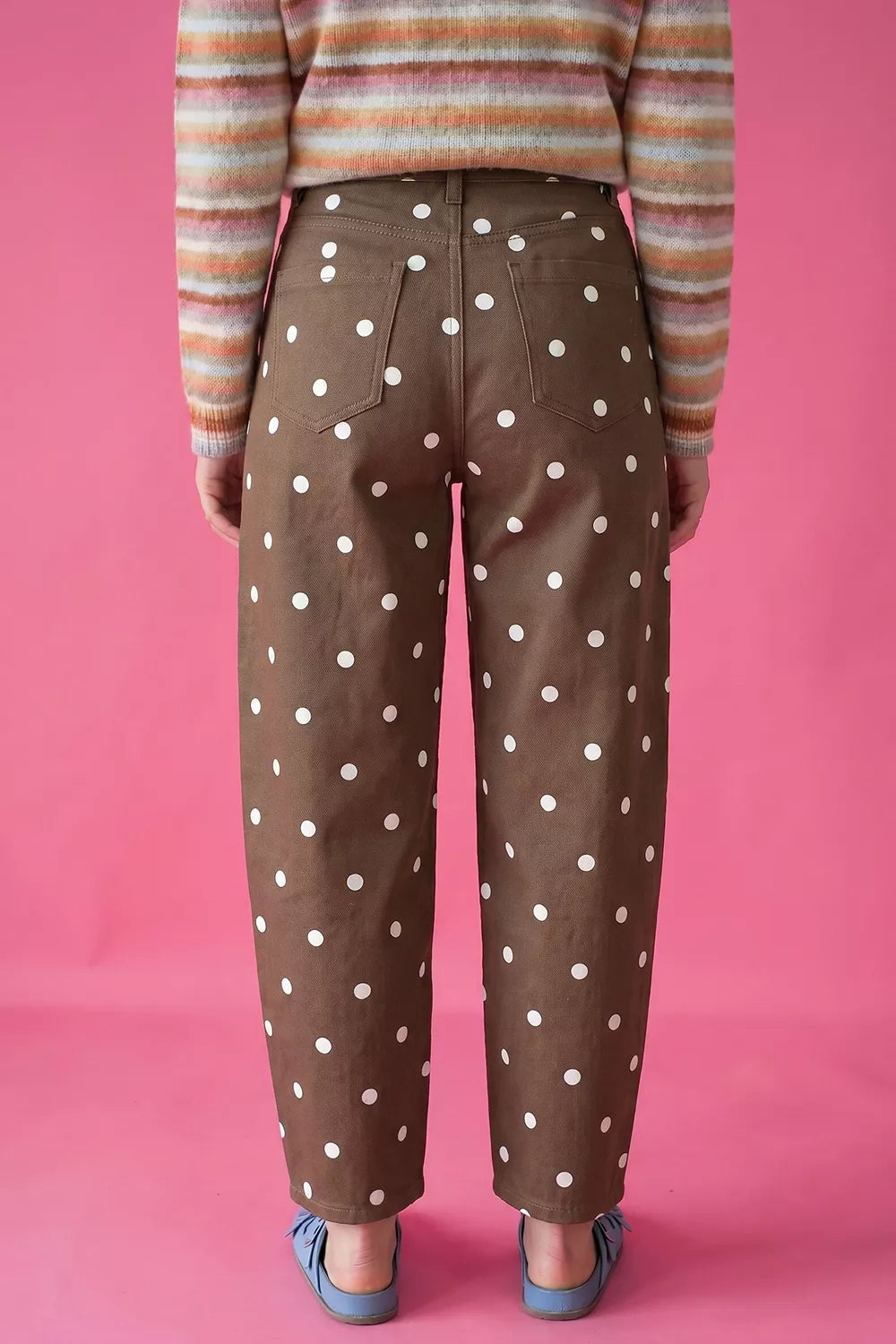 Trendsi Tailored Seam Polka Dot Print Barrel Casual Jeans -