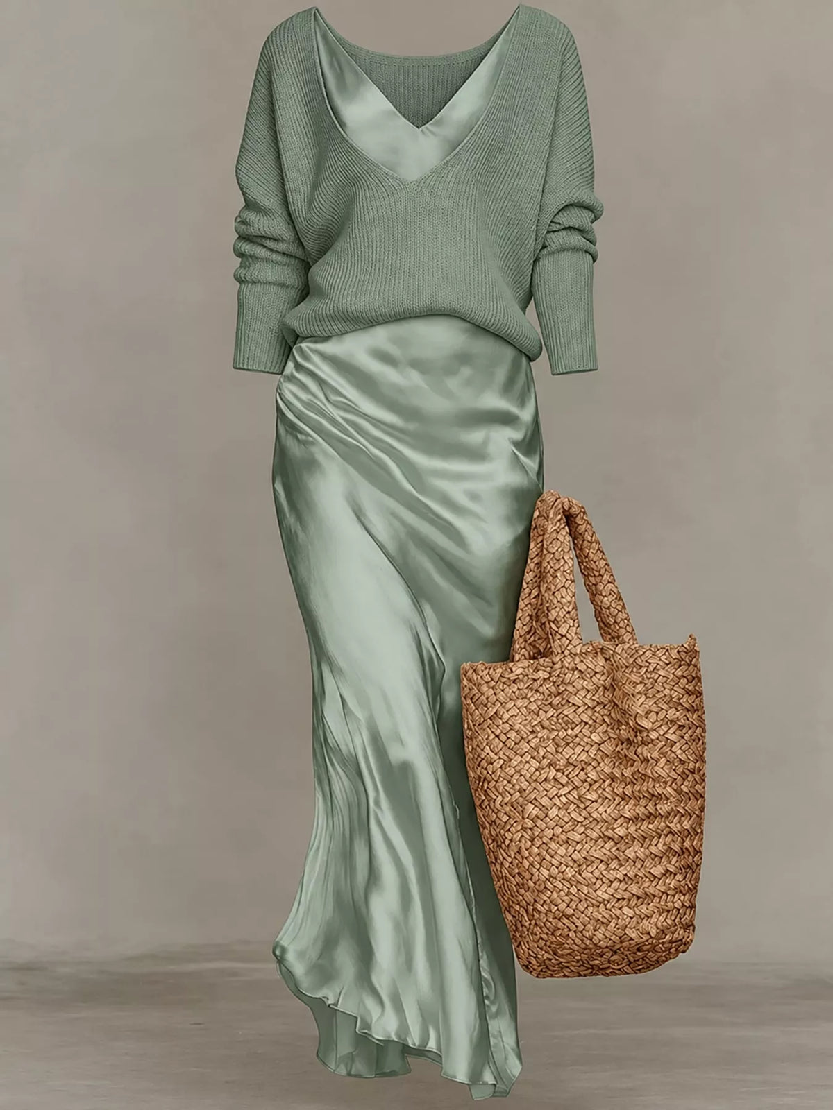Satin Maxi Dress Two-Piece Set — garment front