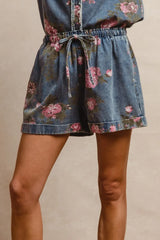 Trendsi BiBi Floral Printed Denim Short Pants With Pocket - Shorts