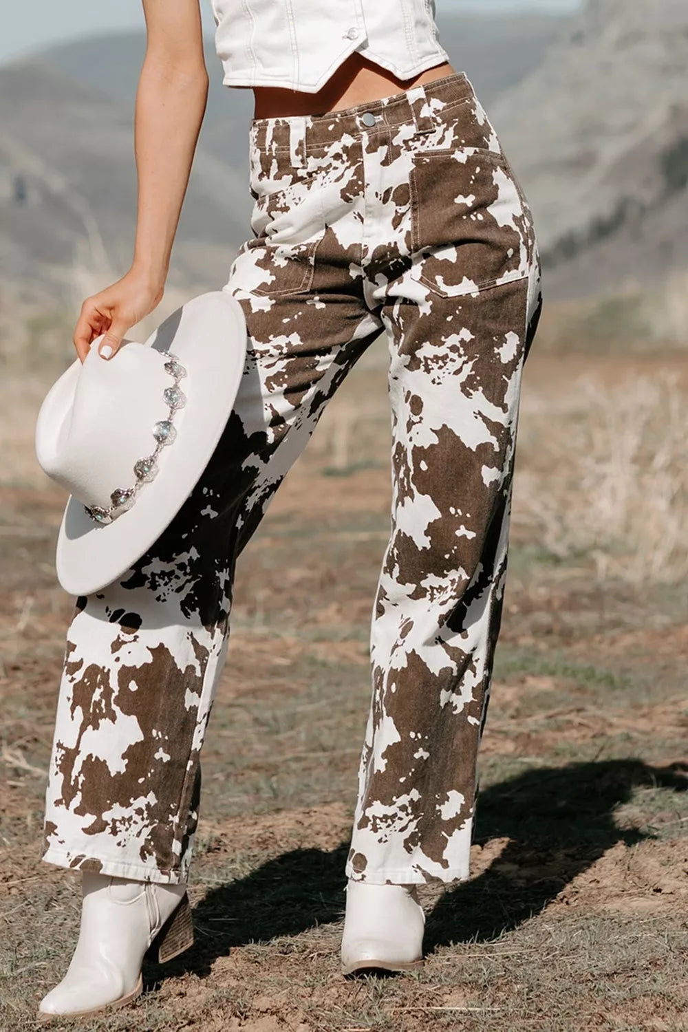 Trendsi Abstract Pattern Regular Fit Full-Length Western Style Jeans -