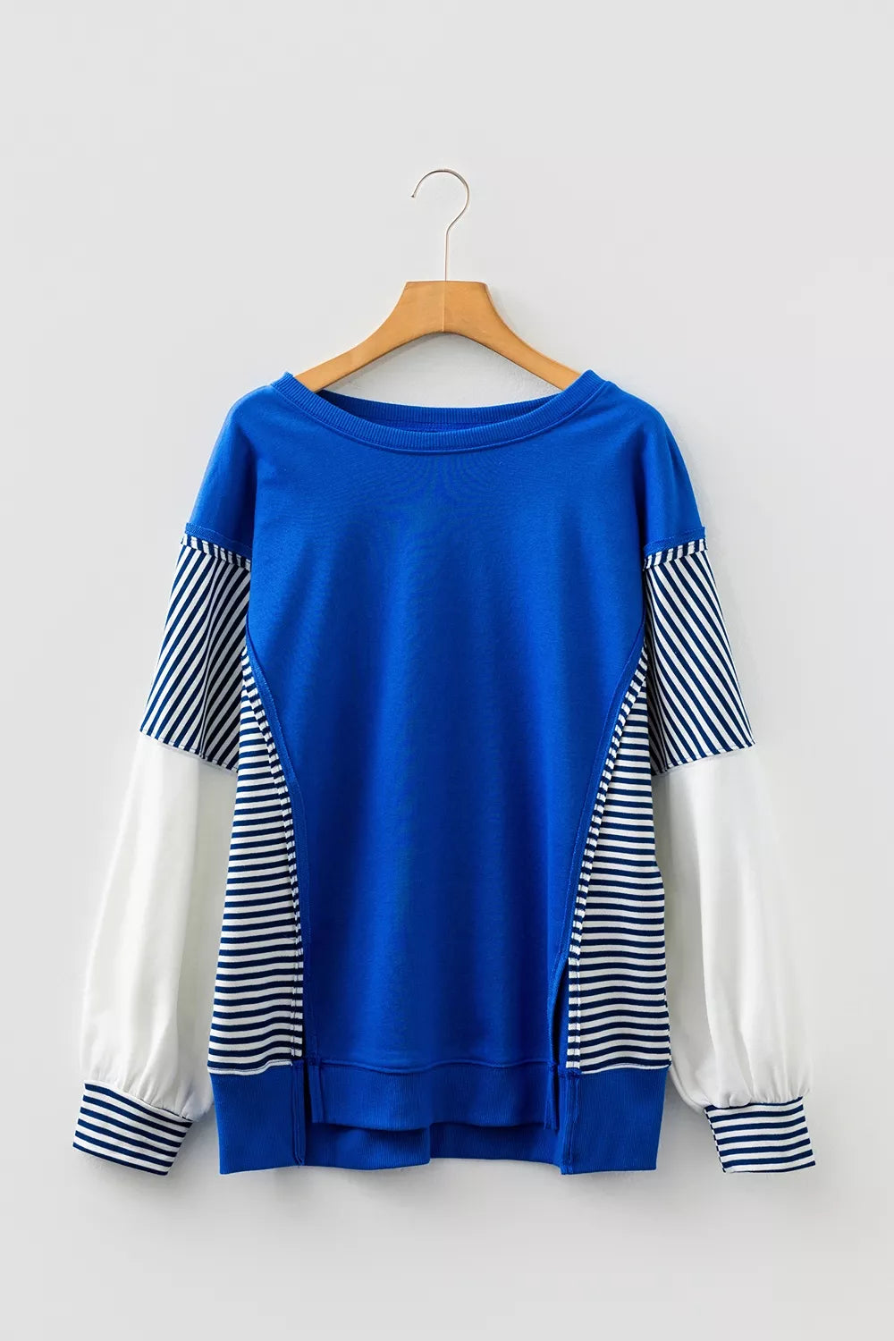 Trendsi Leopard and Striped Patchwork Sleeves Sweatshirt -