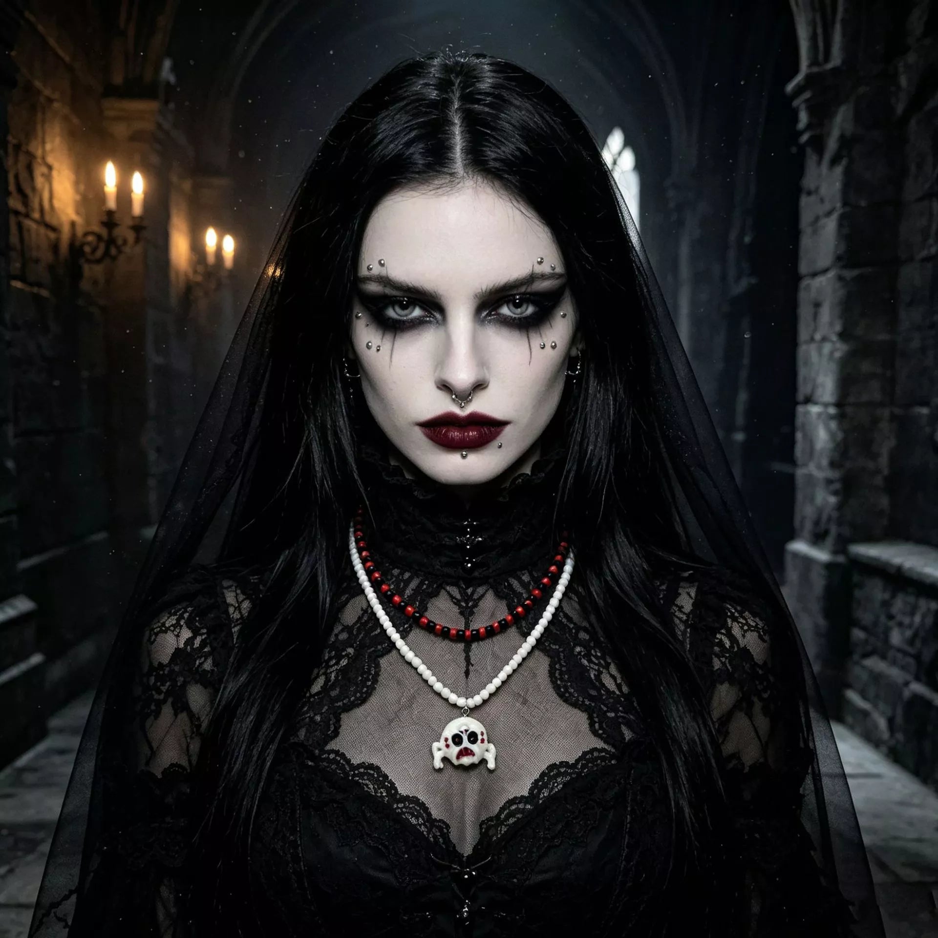 Trendsi Gothic Skull Bead Double Layered Necklace -
