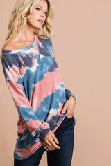 Trendsi BiBi Tie Dye French Terry Pull Over with Front Stitching Detail -