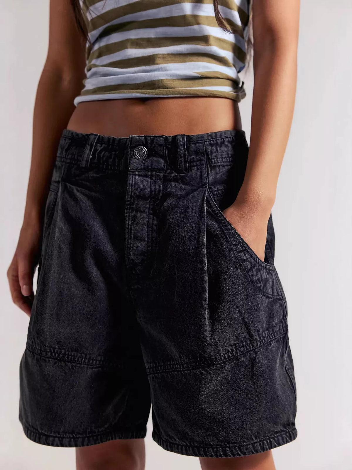 Black high-waisted denim shorts