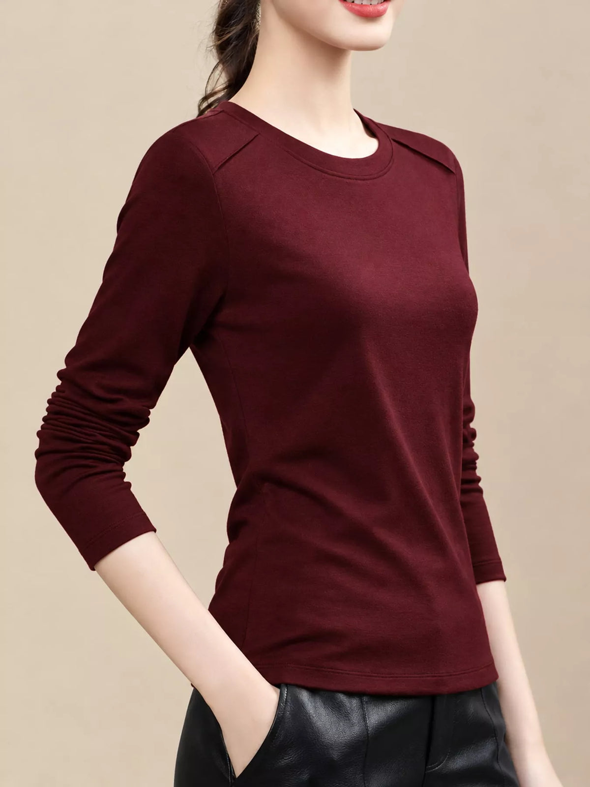 Ankara Red solid long-sleeve crew neck t-shirt