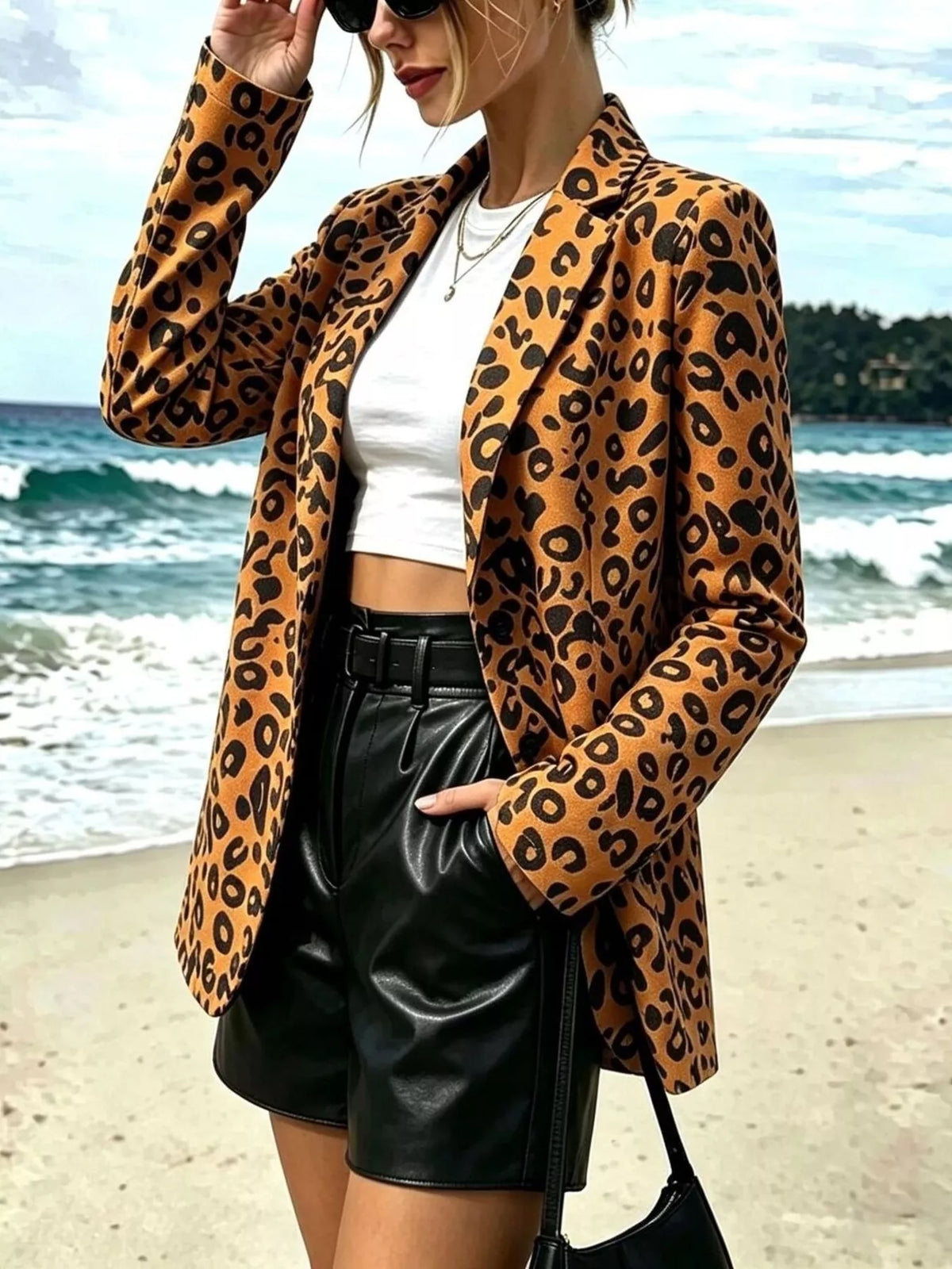 Brown leopard print blazer