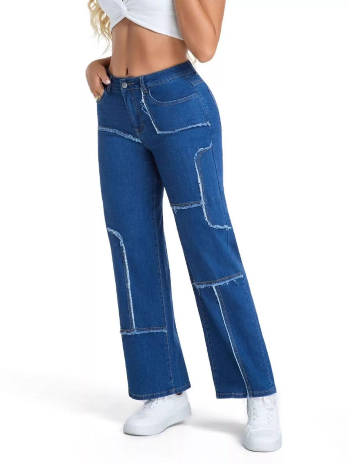 Frayed edge straight leg jeans