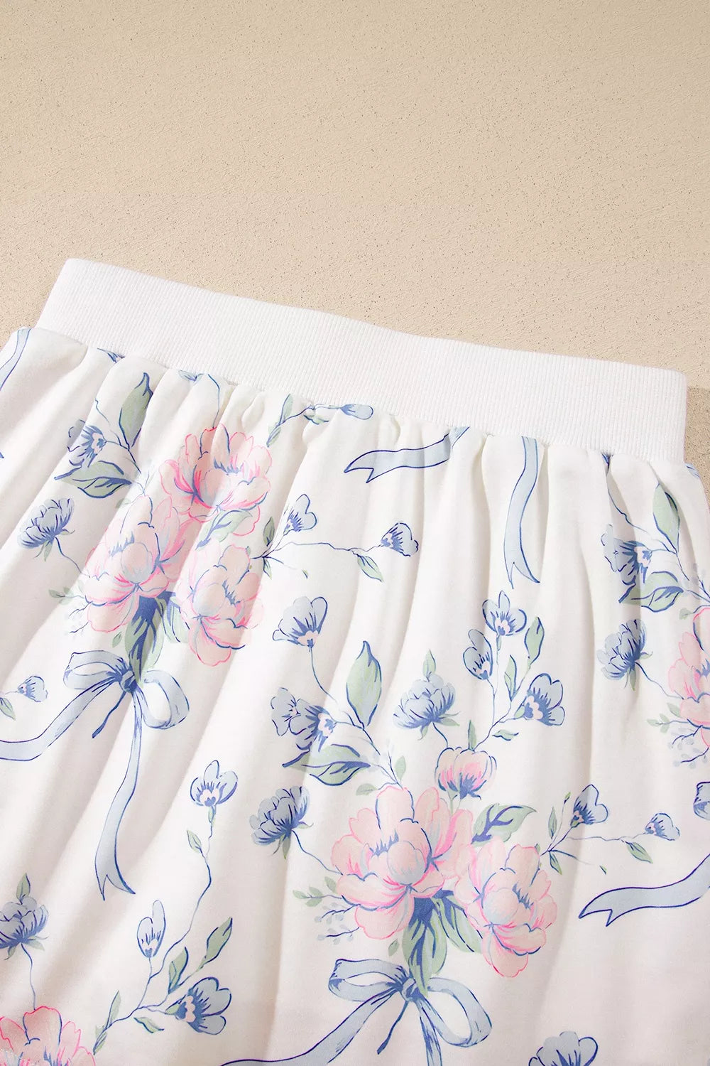 Trendsi Floral Print Long Sleeve Top Elastic Waist Skort Two Piece Set -