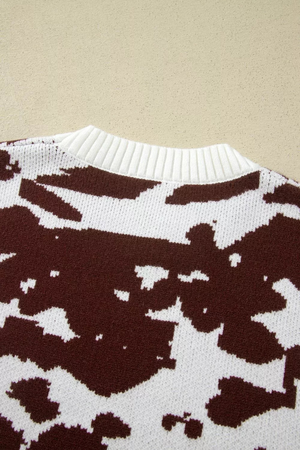 Trendsi Western Print Cow Pattern Long Sleeve Round Neck Pullover Knitwear Sweater -
