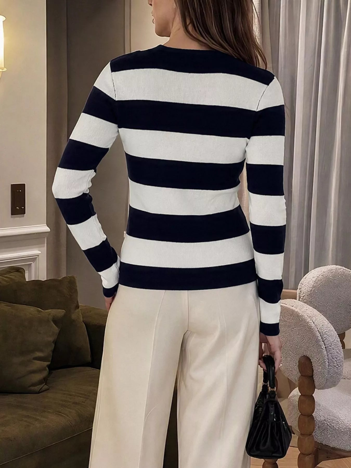 Trendsi Striped Button-Down Knit Cardigan -
