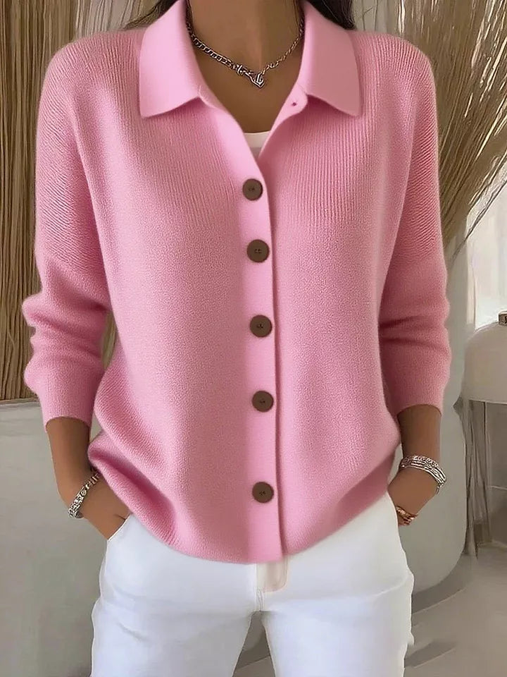 Pink collared button-down knit cardigan