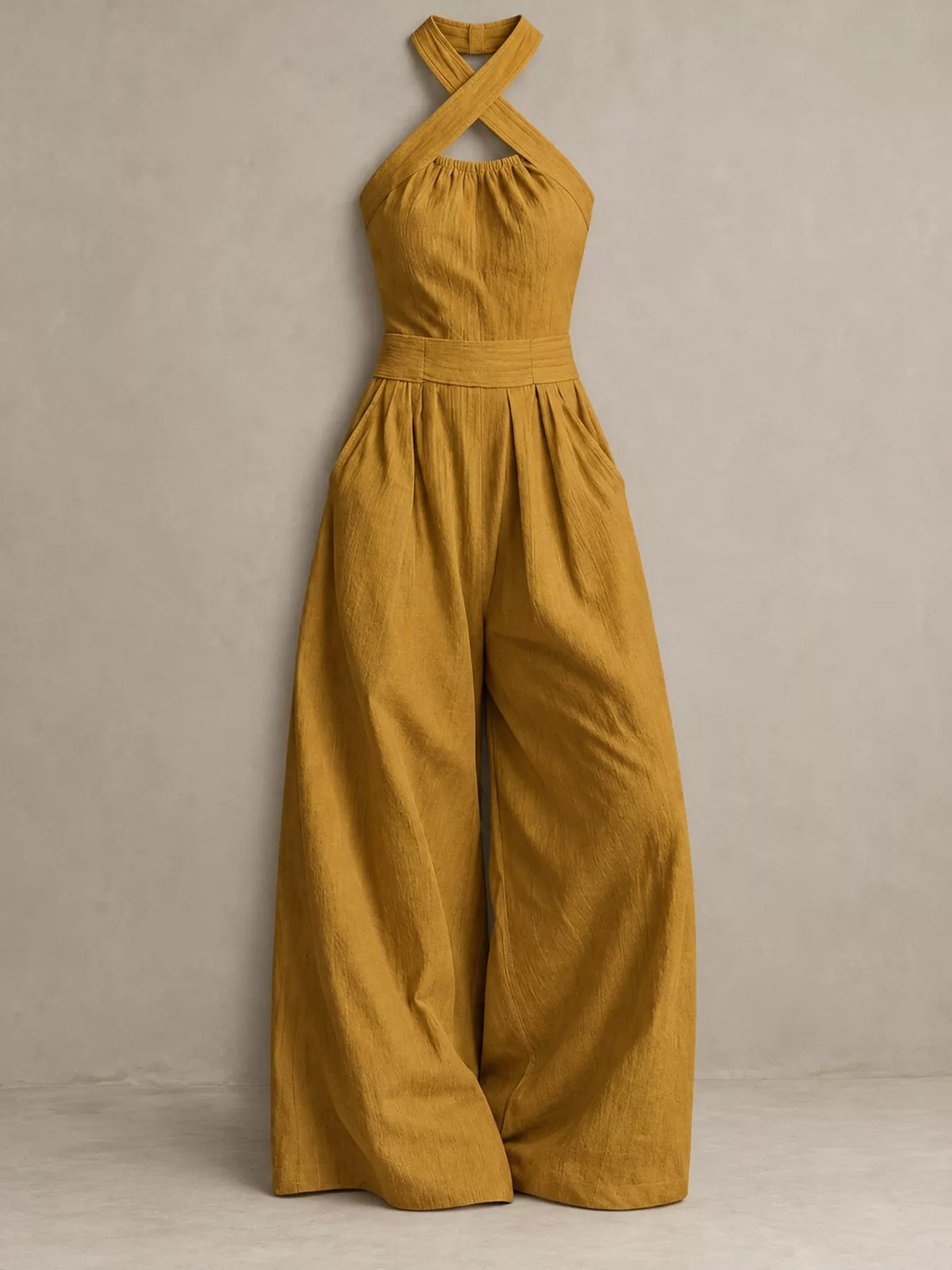 Wide-leg jumpsuit, mustard flat lay