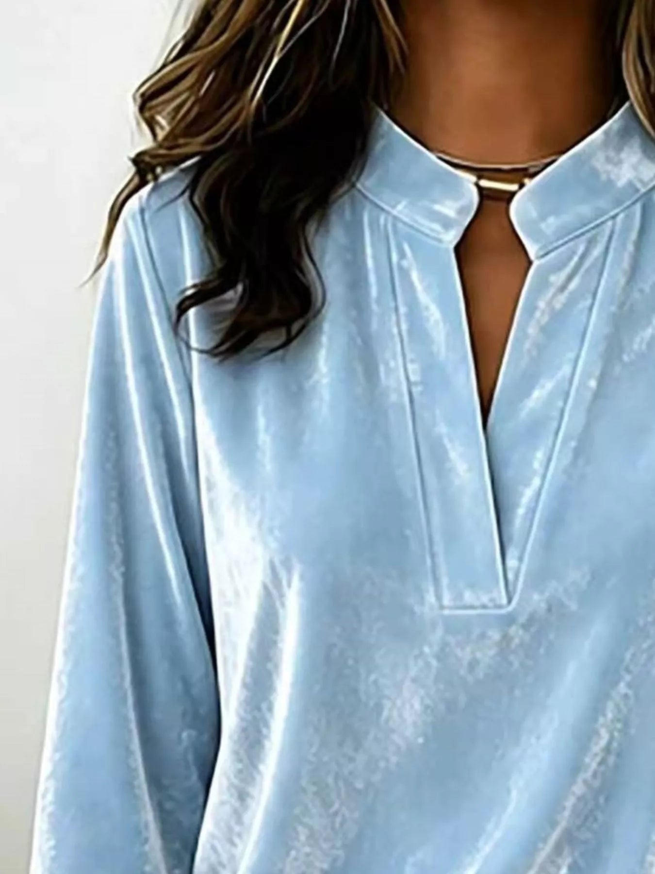 Trendsi Full Size Velvet Notched Long Sleeve Blouse Plus Size -