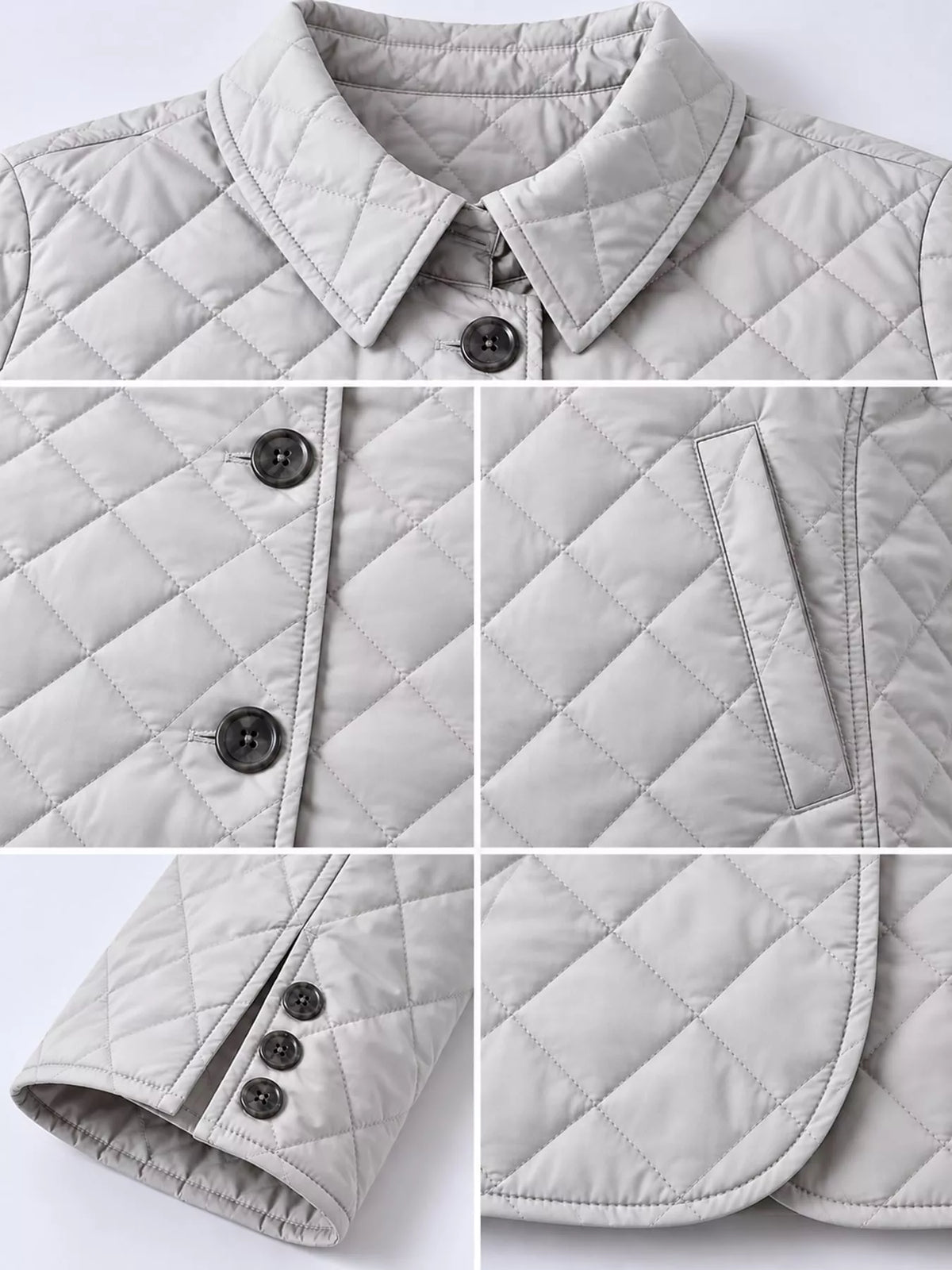 Quilted Lightweight Button-Down Jacket — garment construction details