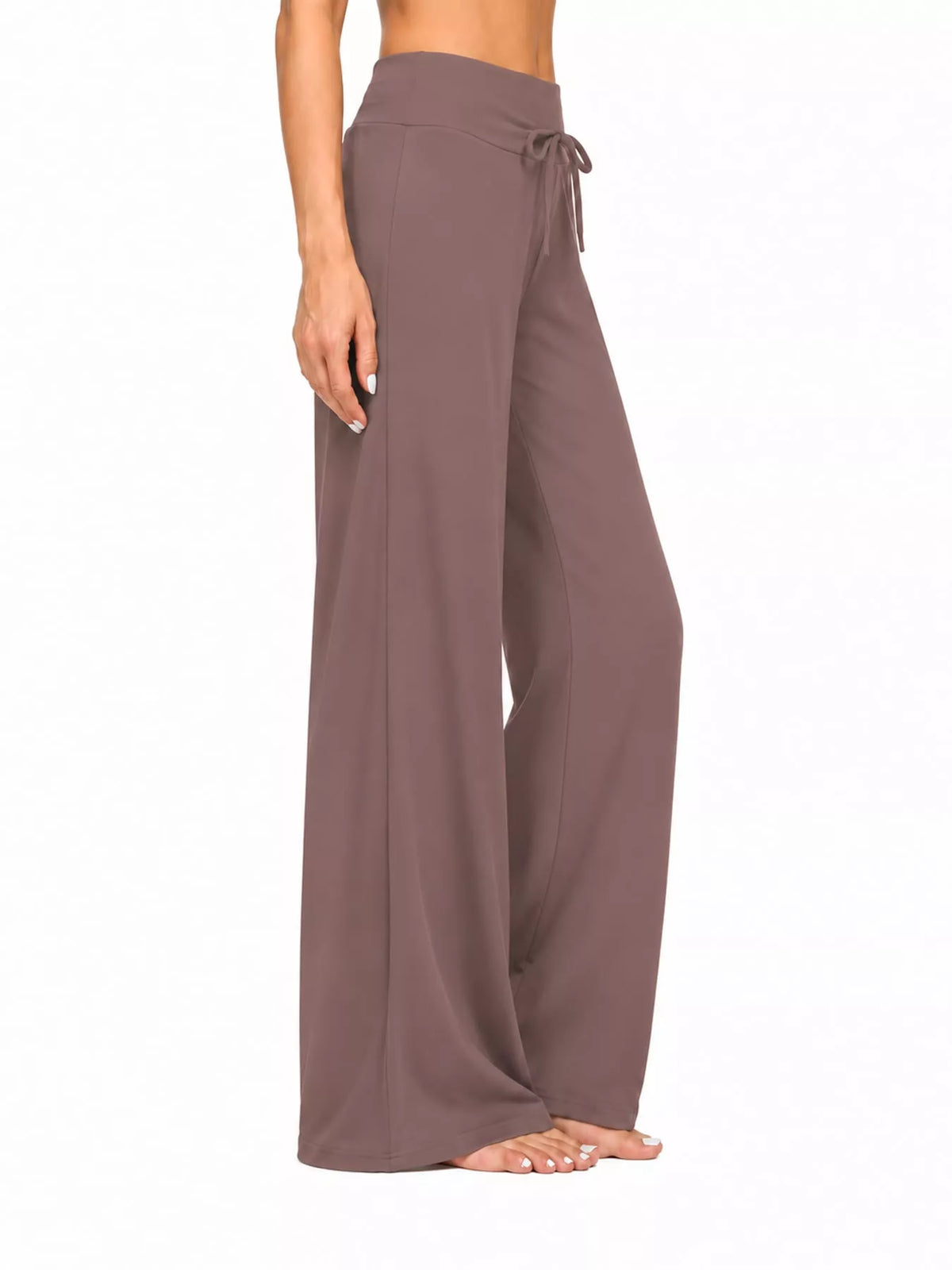 Mauve drawstring wide-leg pants — side view