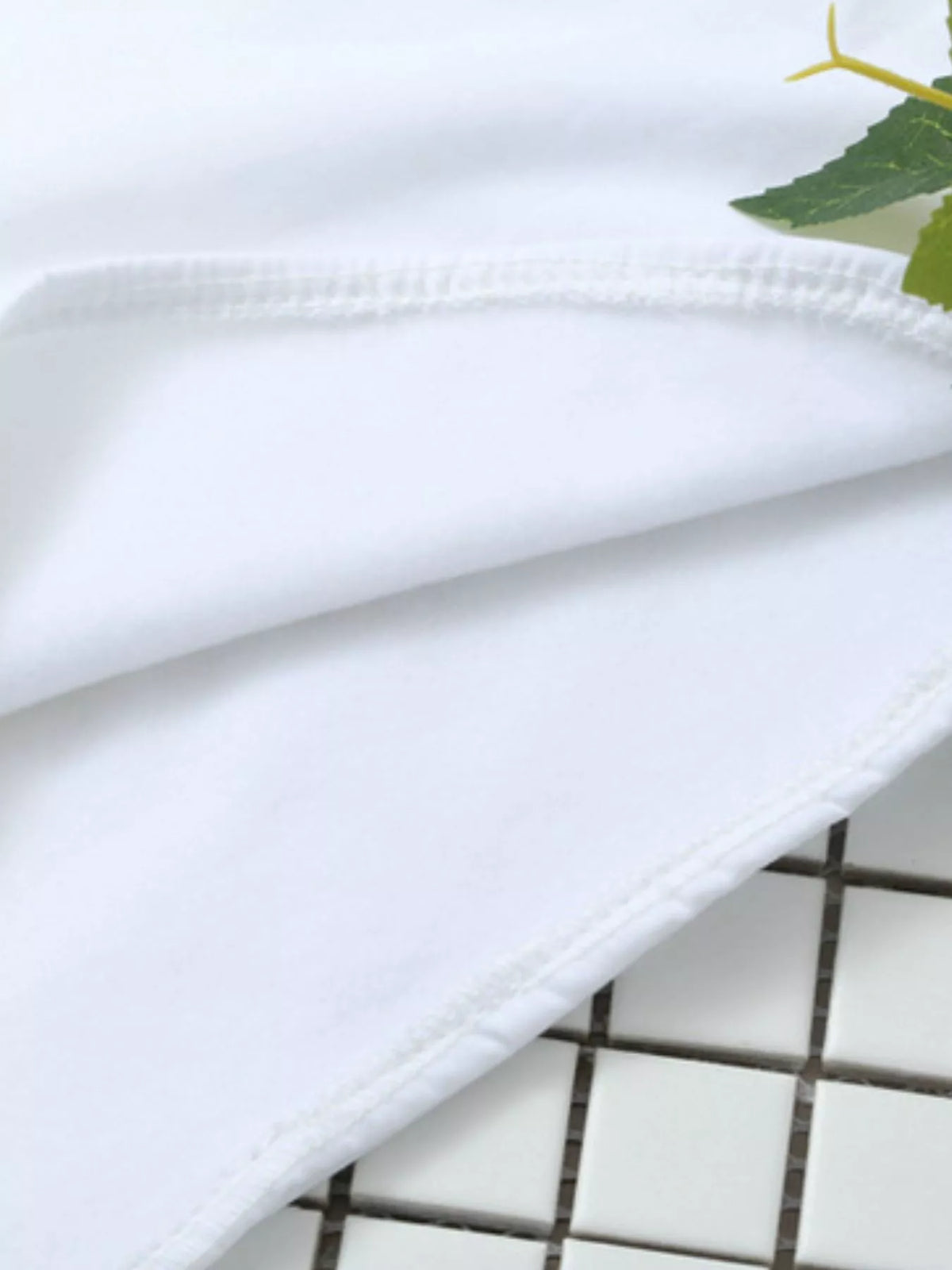 Ruffle-Neck Longline Blouse with Elastic Waist, detail view in white