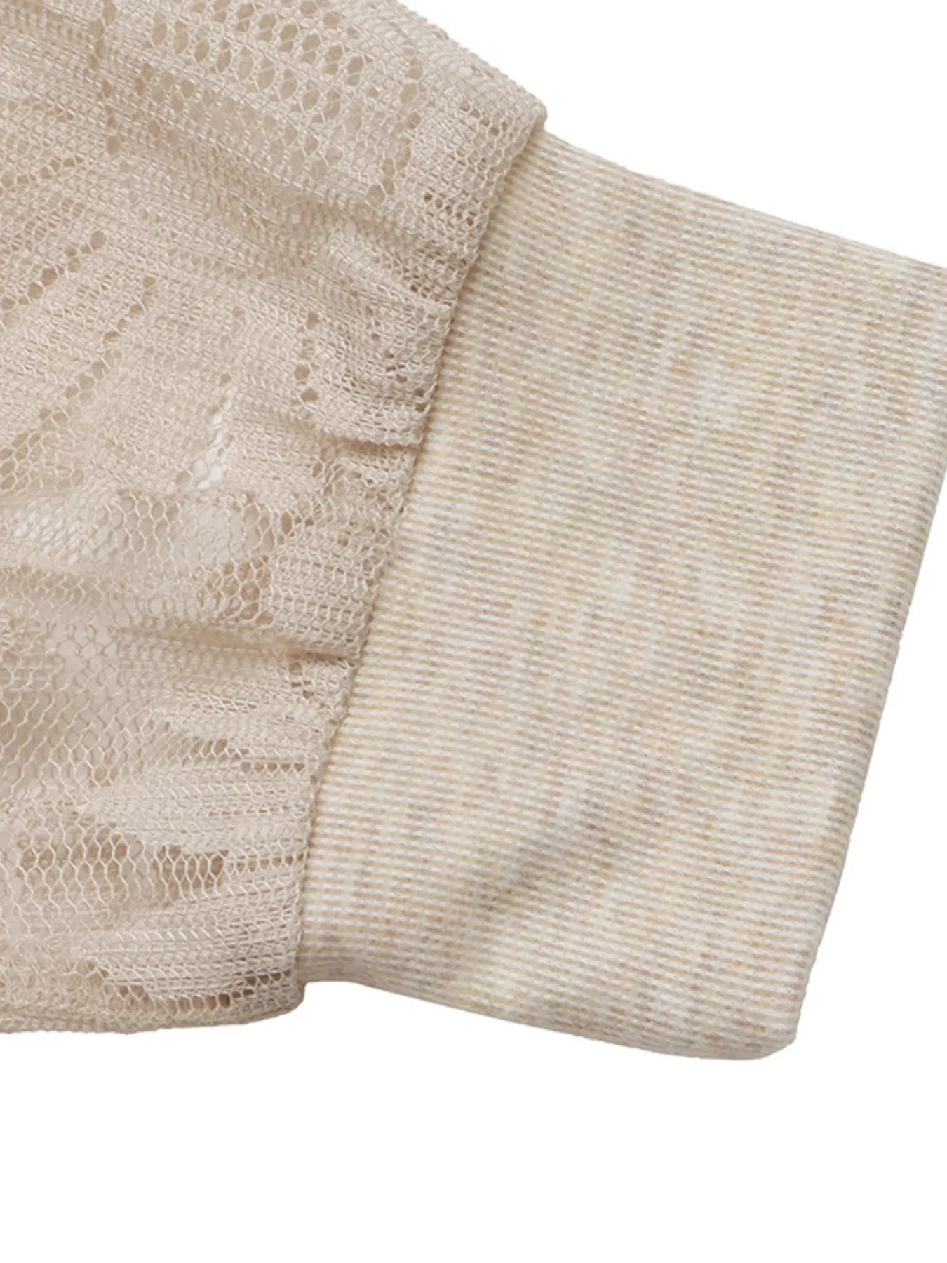 Trendsi V-Neck Lace Trim Floral Mesh Sleeve Bodysuit -