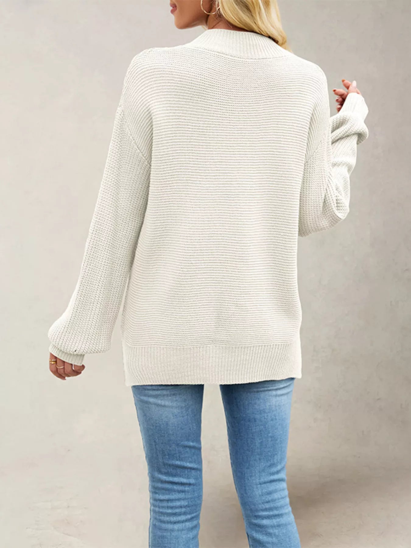 Trendsi Ribbed Mock Neck Drop Shoulder Sweater -