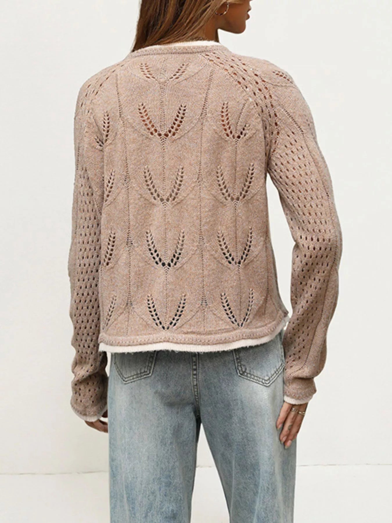 Trendsi Hollow-Out Knit Button-Down Cardigan -
