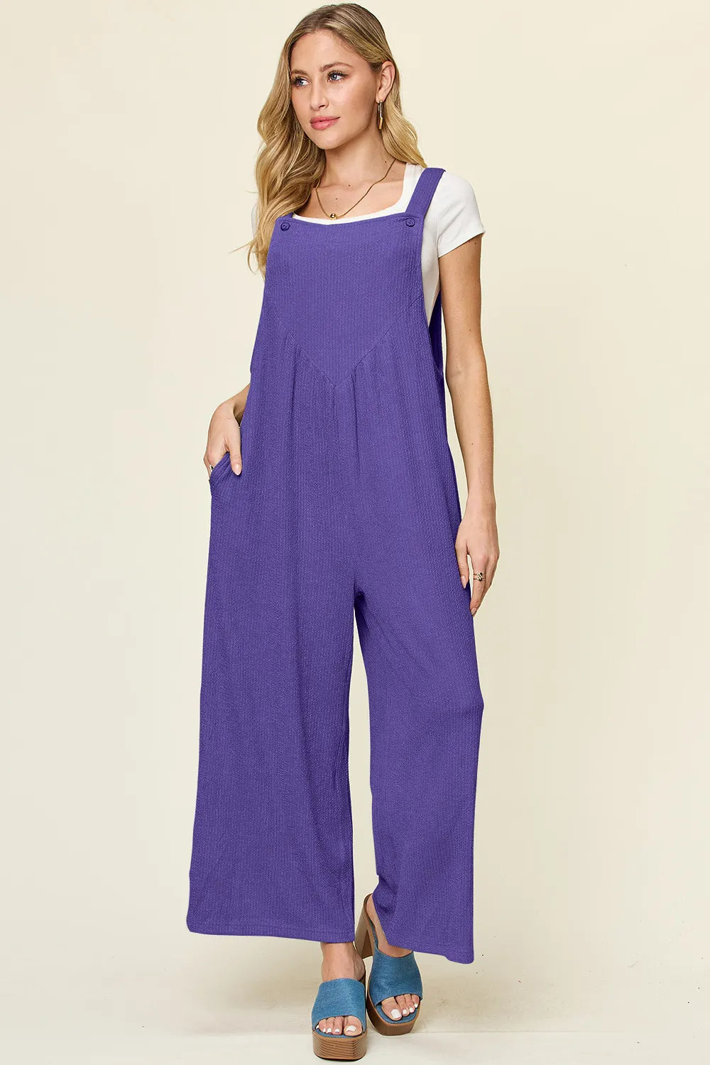 Trendsi Double Take Full Size Texture Sleeveless Wide Leg Overall -