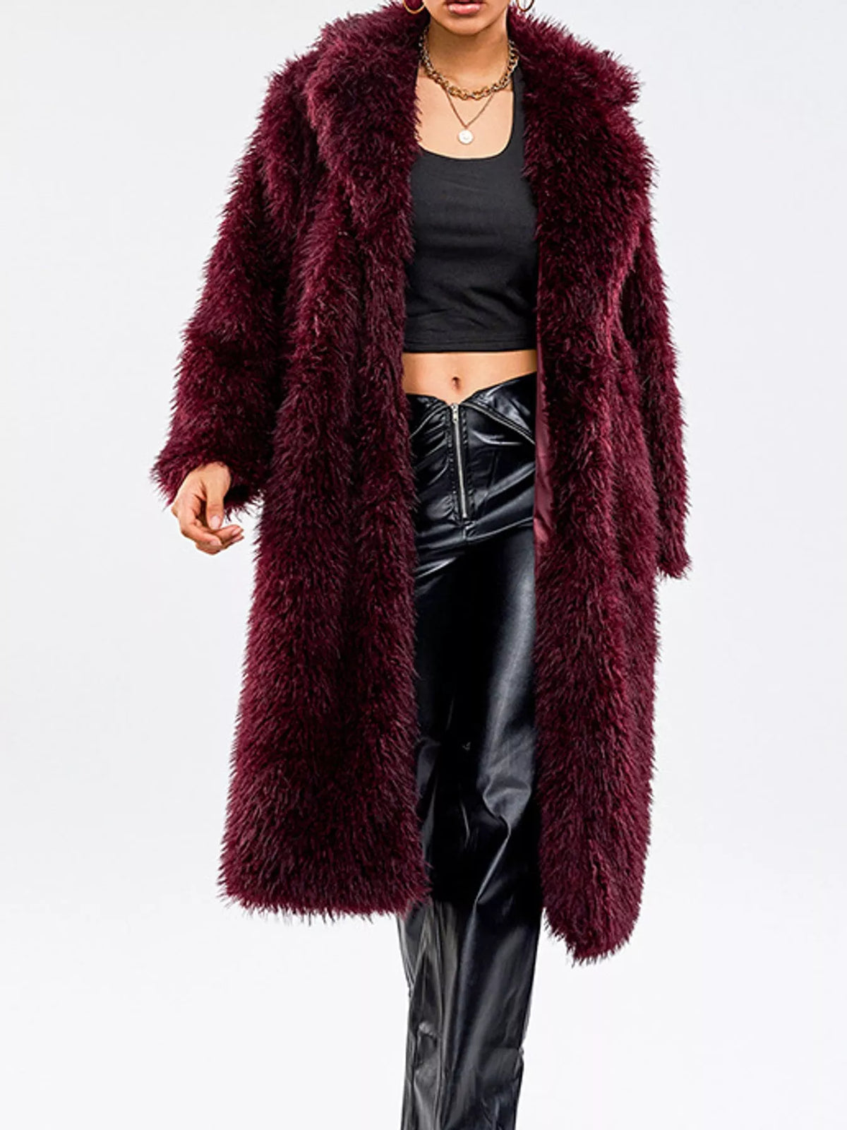 Collared long sleeve jacket, front view on model